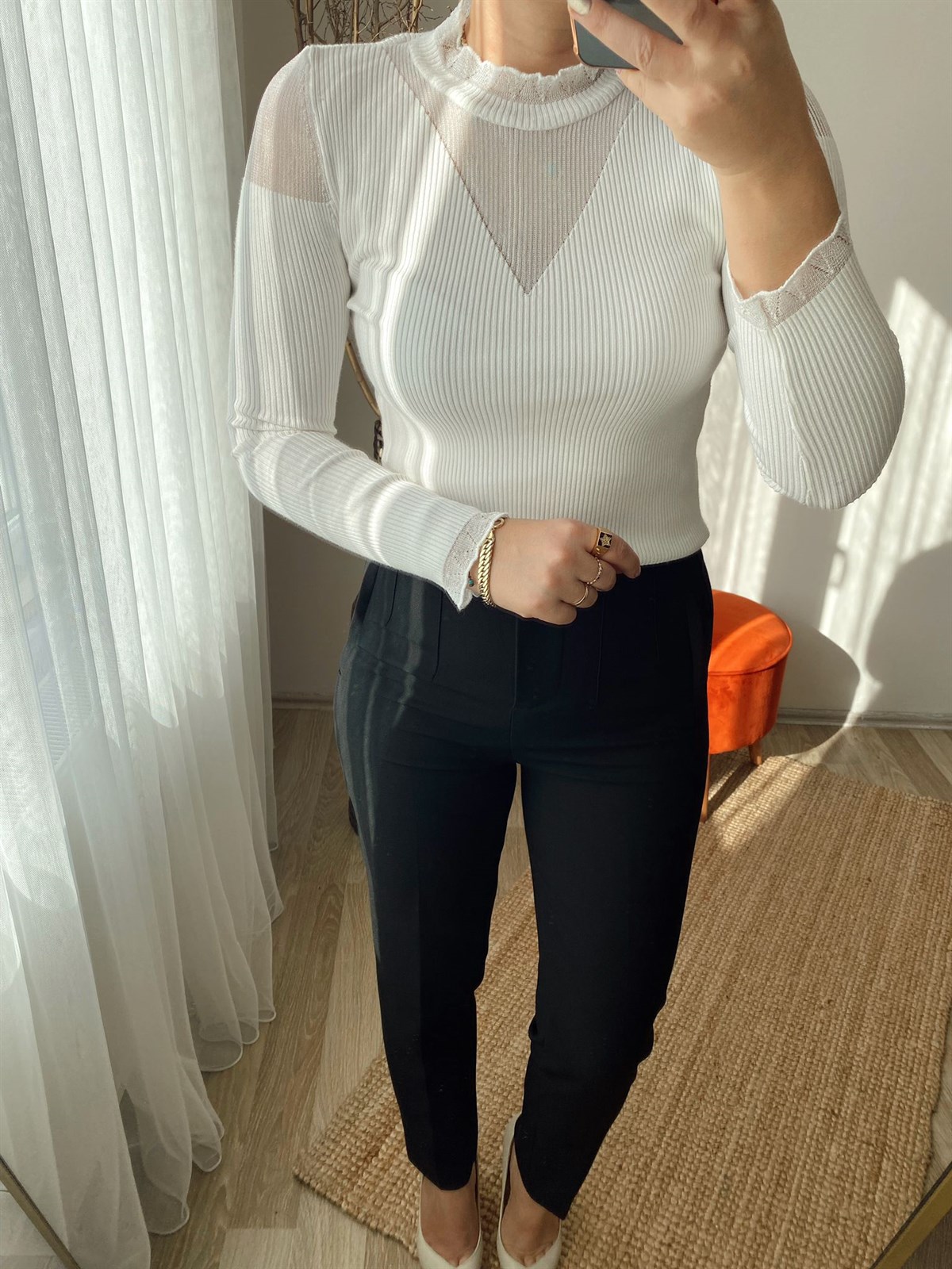 Standart beden transparan detaylı full lıkralı bluz