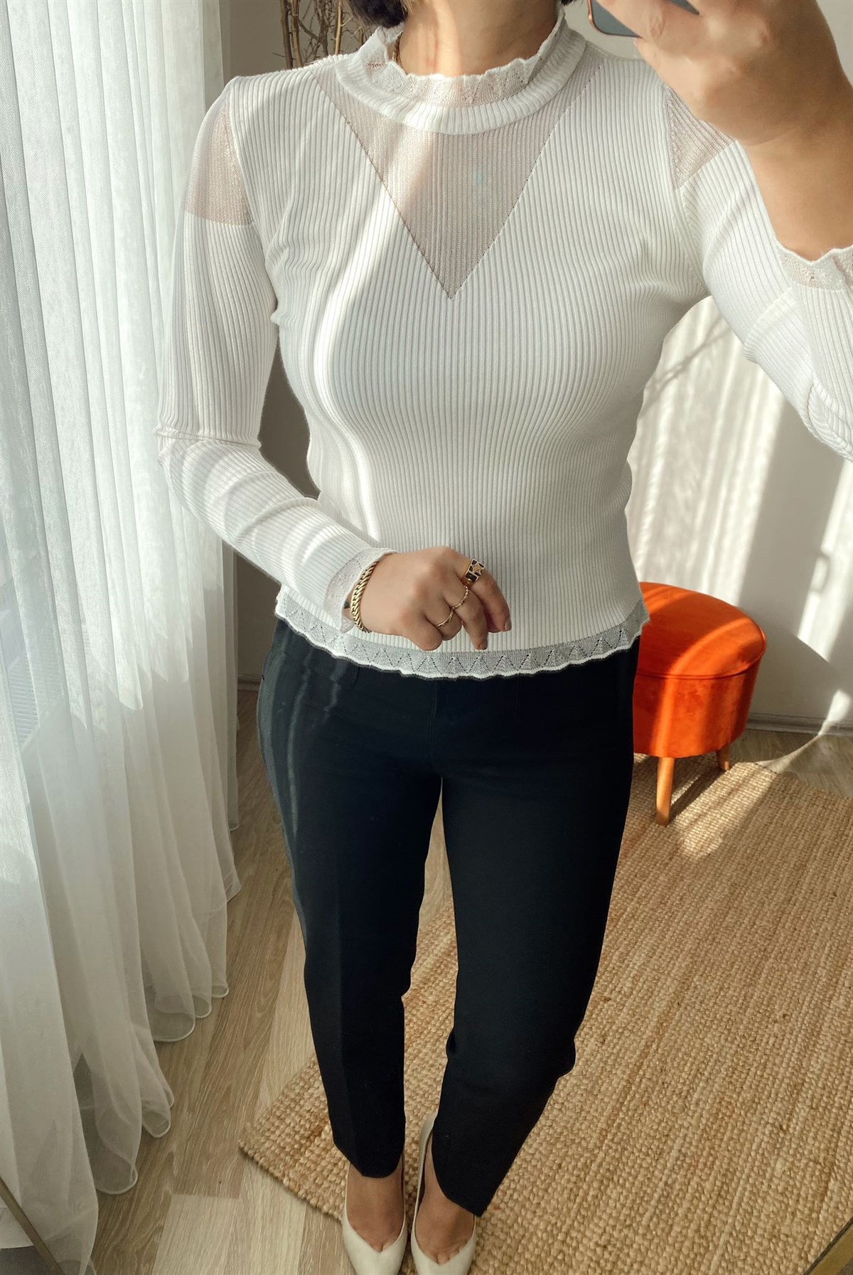 Standart beden transparan detaylı full lıkralı bluz