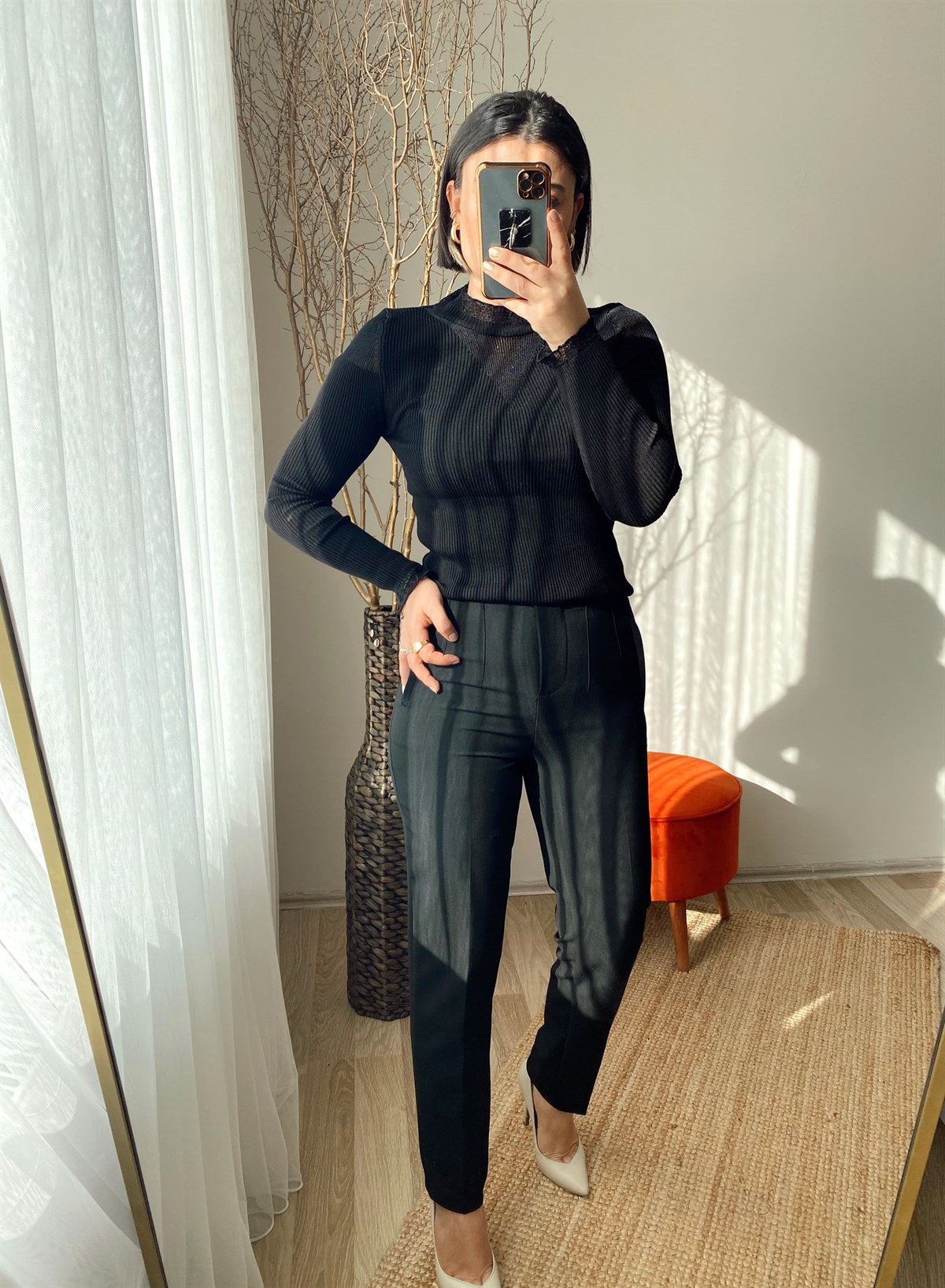 Standart beden transparan detaylı full lıkralı bluz