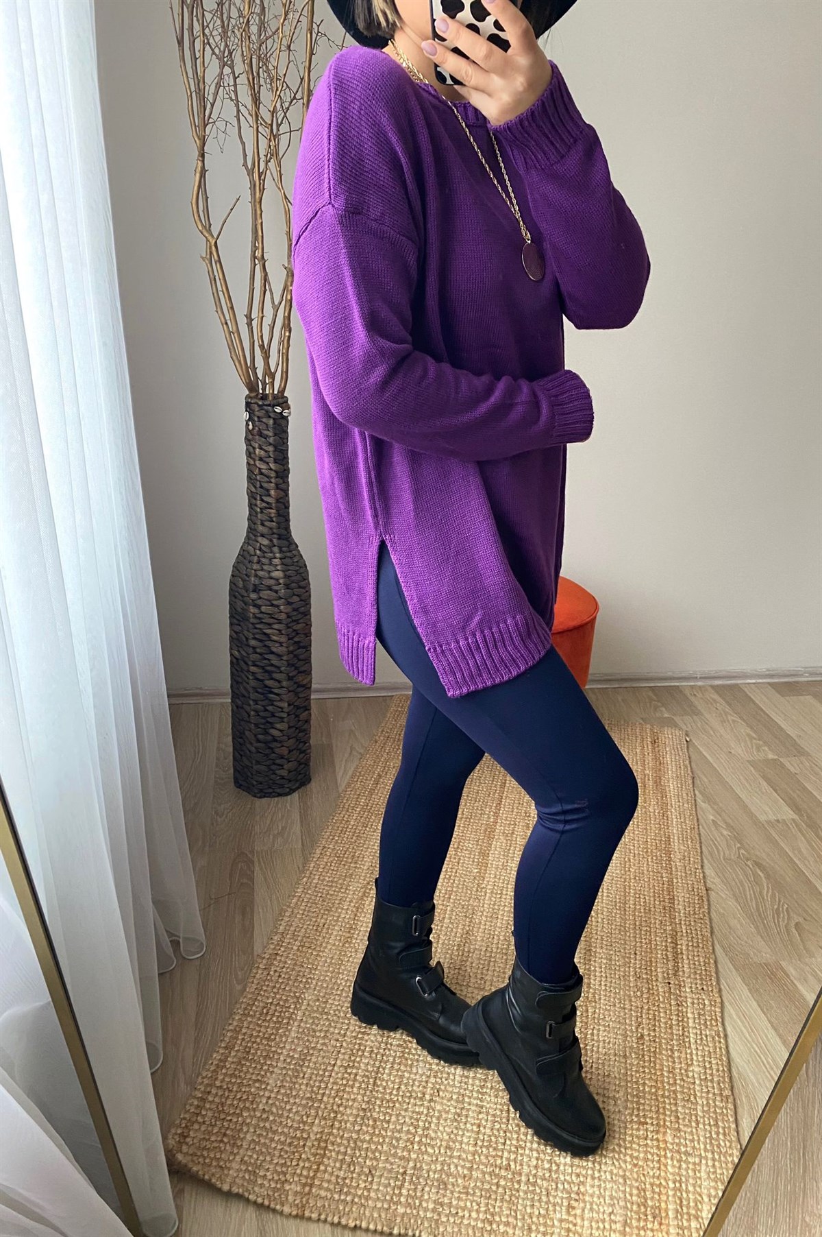 Standart beden yandan yırtmaclı standart beden trıko