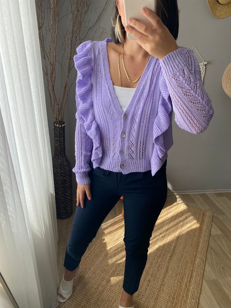 standart lila fırfırlı hırka