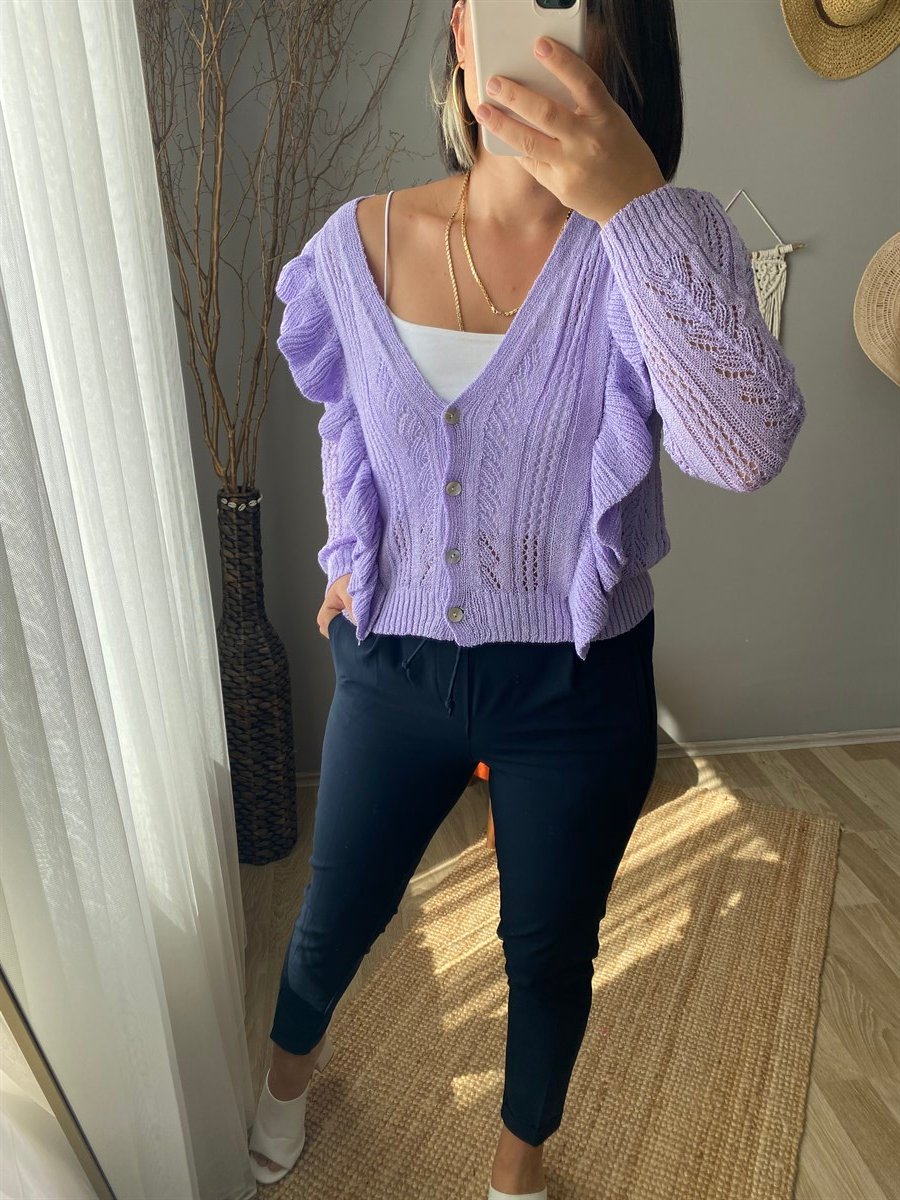standart lila fırfırlı hırka