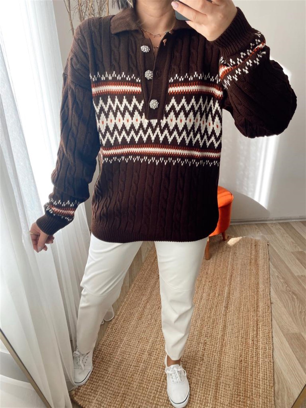 Tas dugmelı tok yapı orme kazak