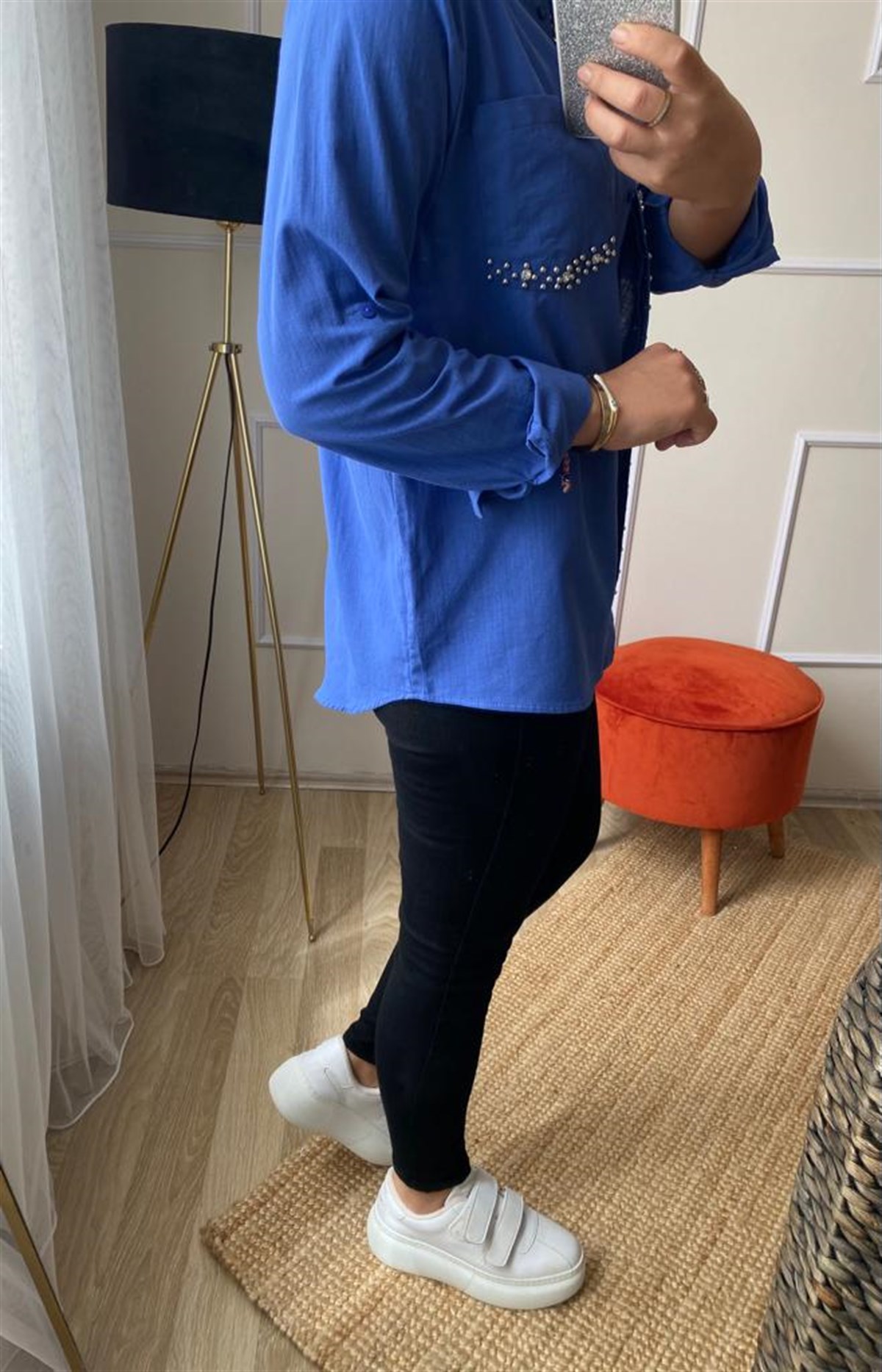 Taslı keten gomlek