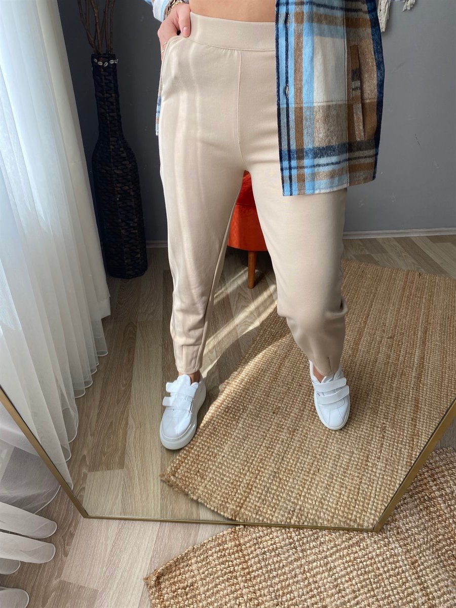 Yumuşak kumaş bel lastıklı esnek pantalon