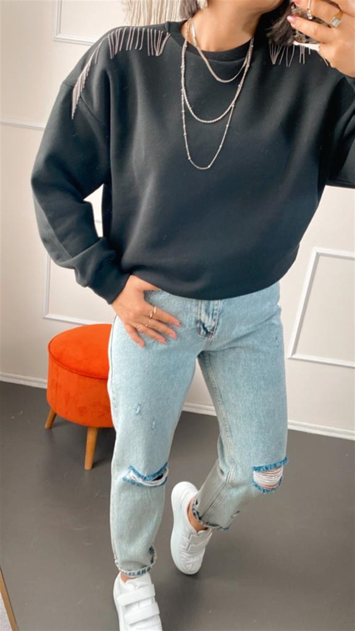 Zıncır detaylı sweat