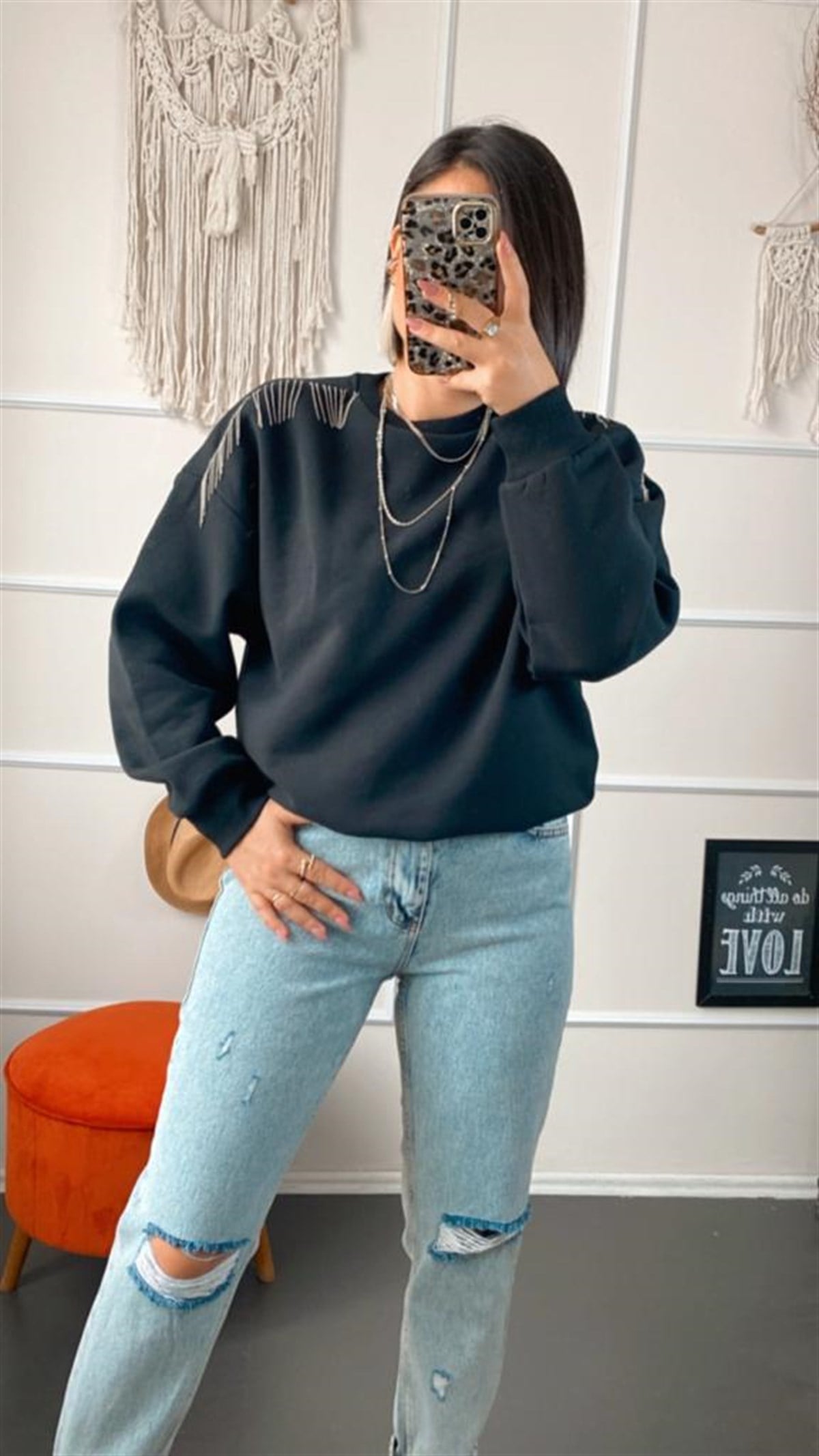Zıncır detaylı sweat
