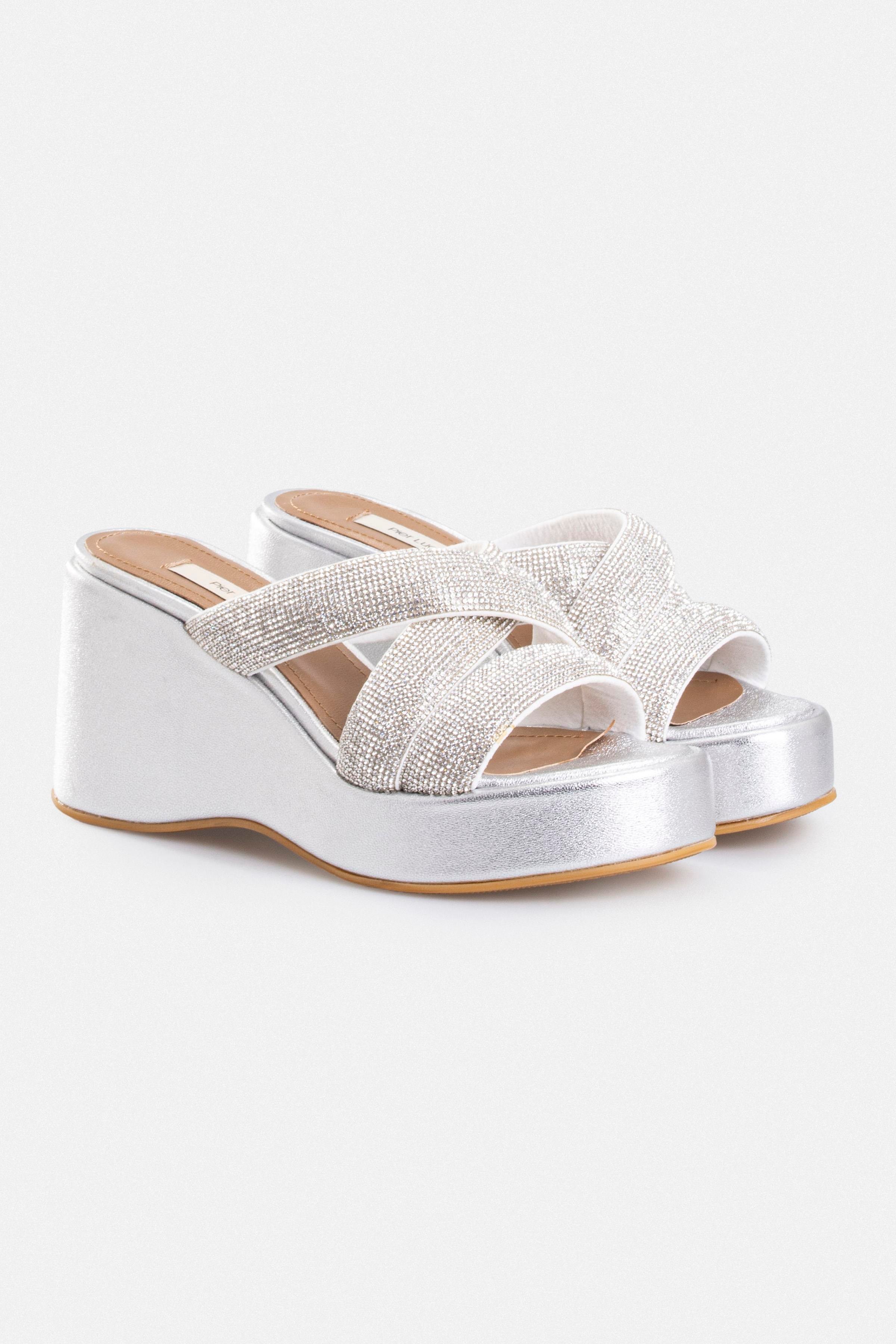 Kadın Dolgu Topuk Terlik - Gümüş Taşlı 