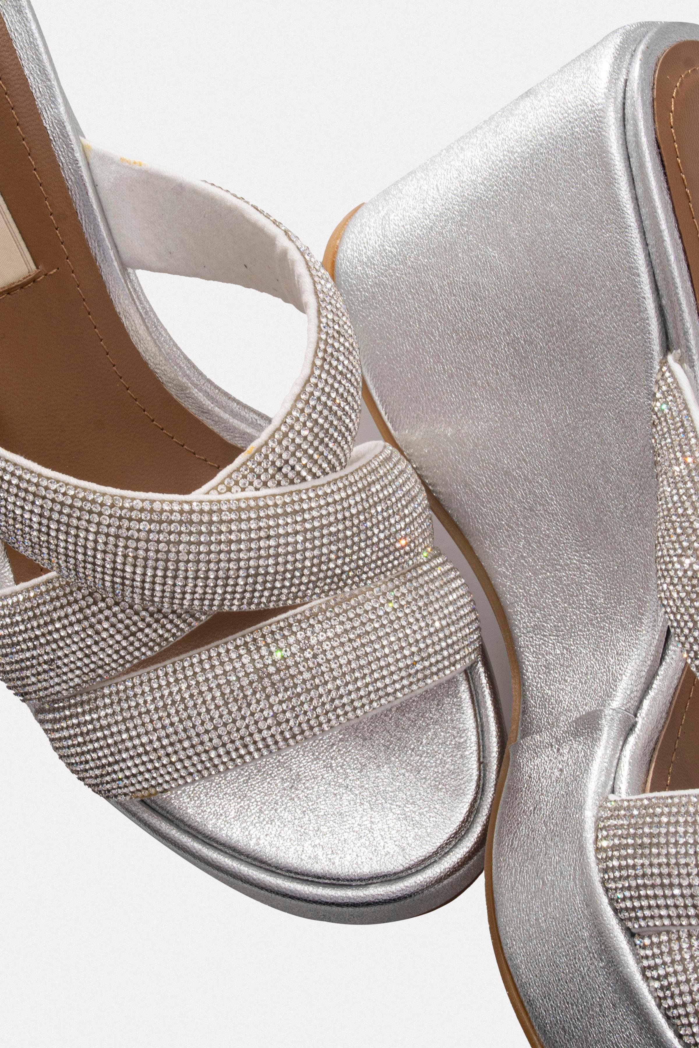 Kadın Dolgu Topuk Terlik - Gümüş Taşlı 