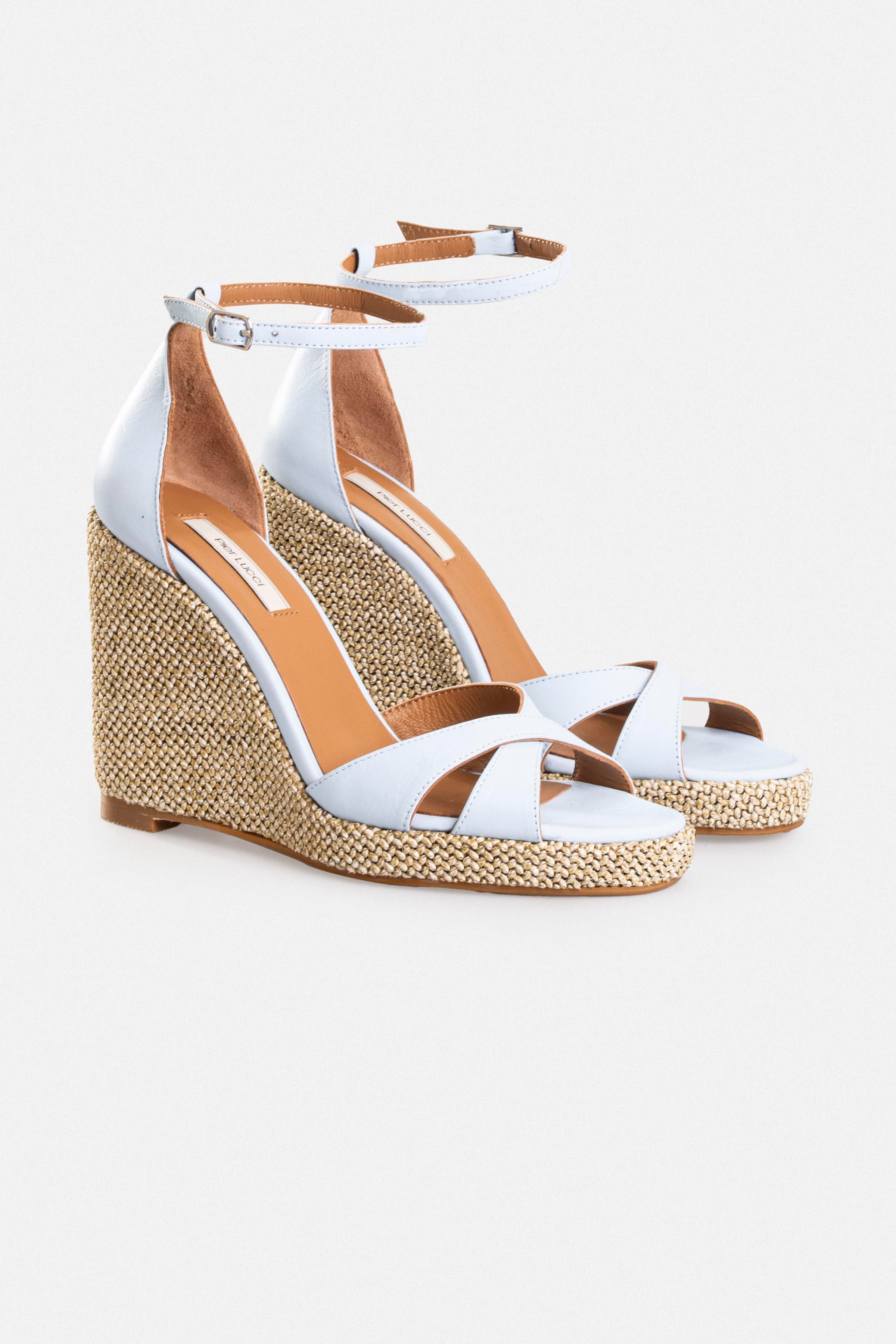 Kadın Dolgu Topuklu Sandalet - Mavi Deri