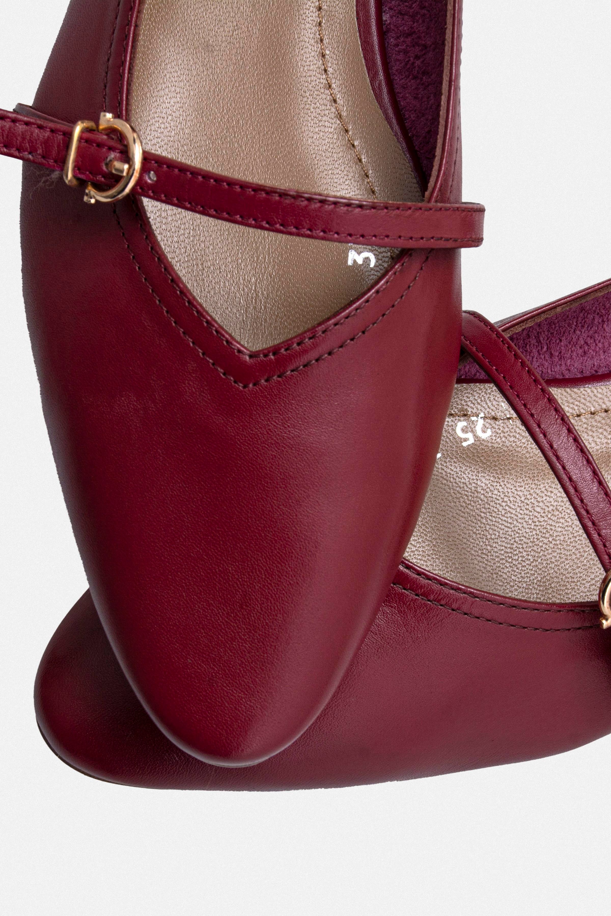 Kadın Düz Babet Ayakkabı - Bordo Deri