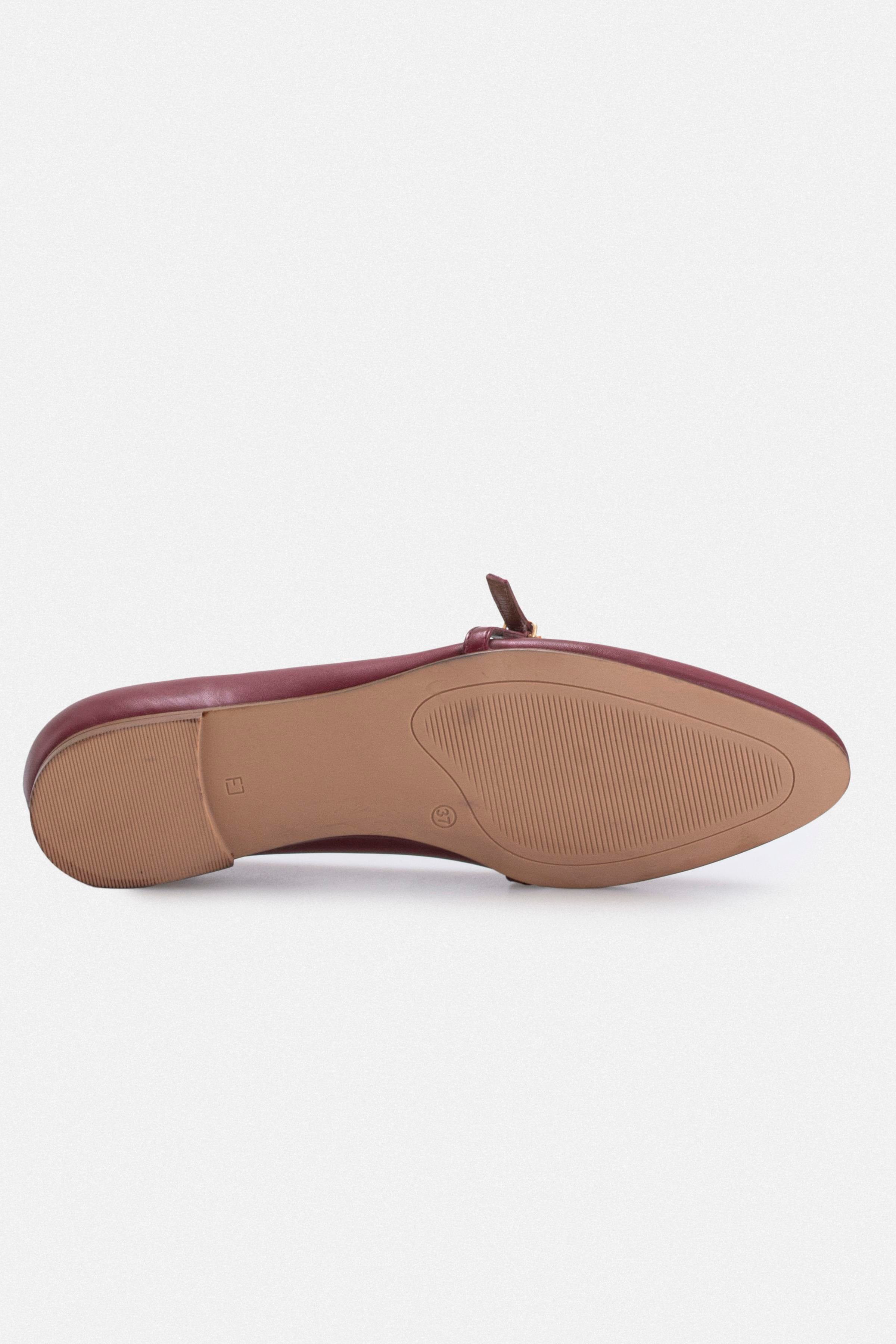 Kadın Düz Babet Ayakkabı - Bordo Deri