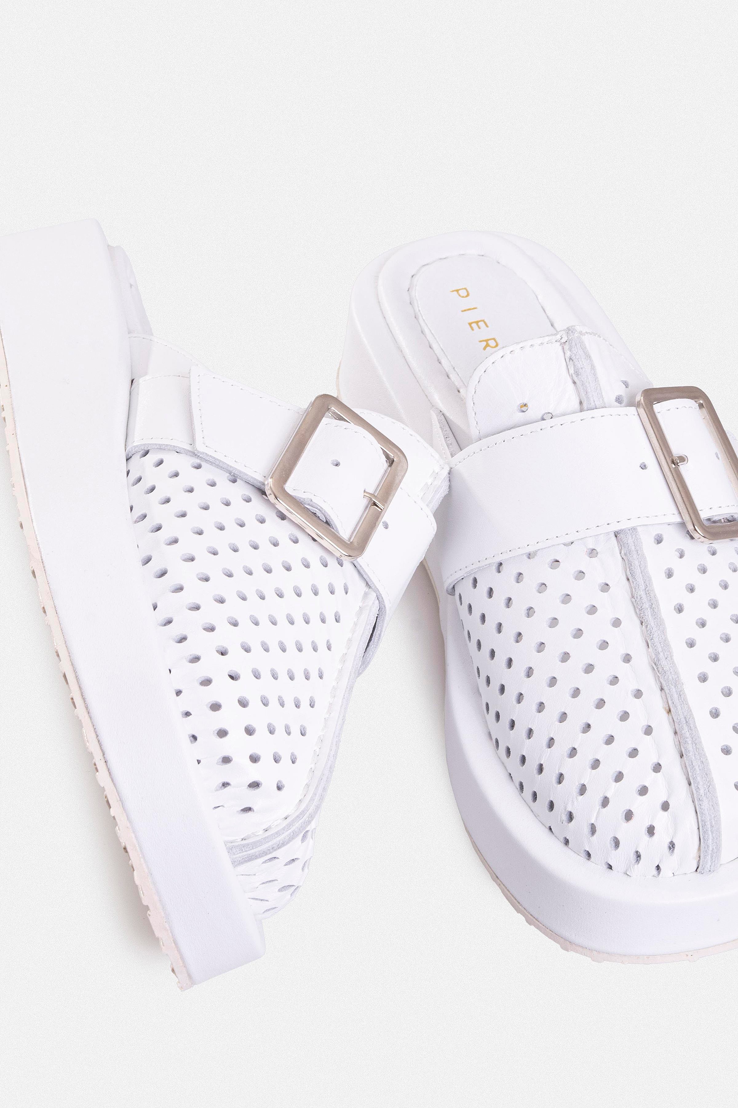 Kadın Düz Kalın Topuklu Terlik - Beyaz Deri