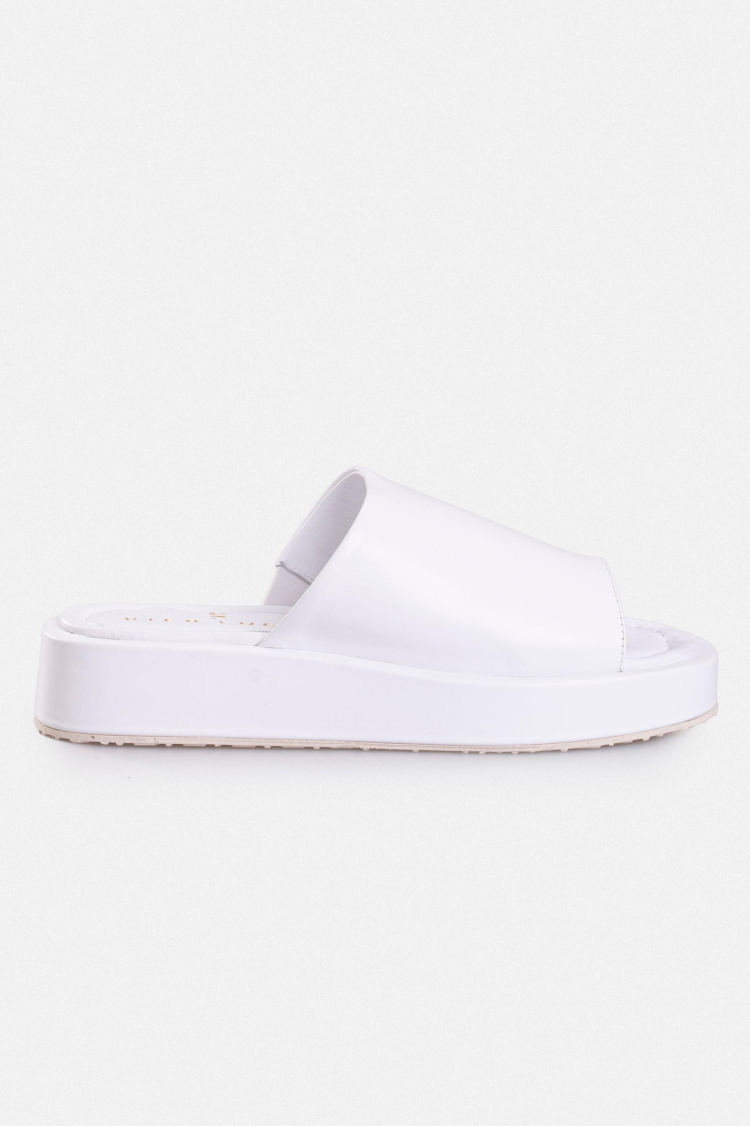 Kadın Düz Terlik - Beyaz Deri 