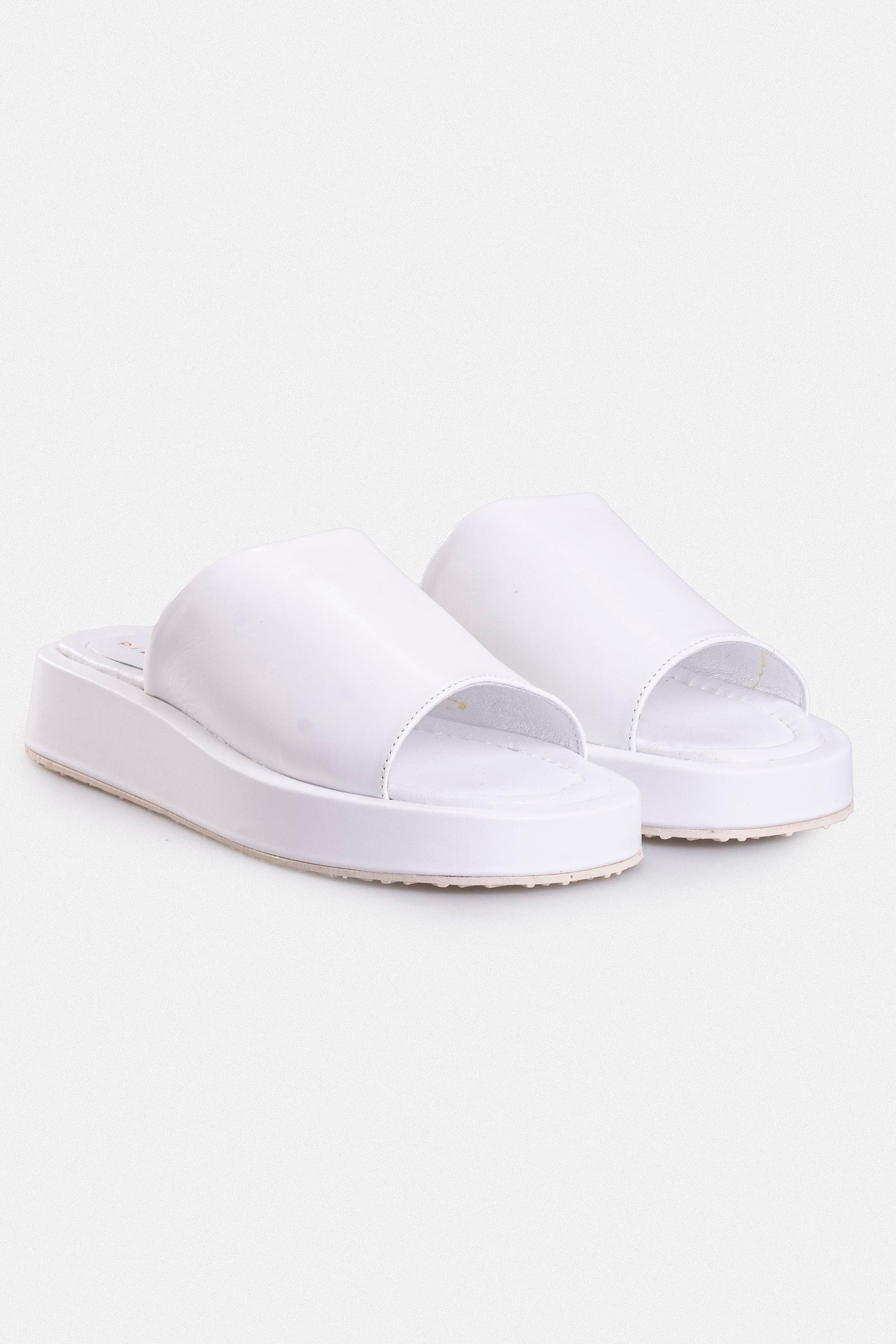 Kadın Düz Terlik - Beyaz Deri 