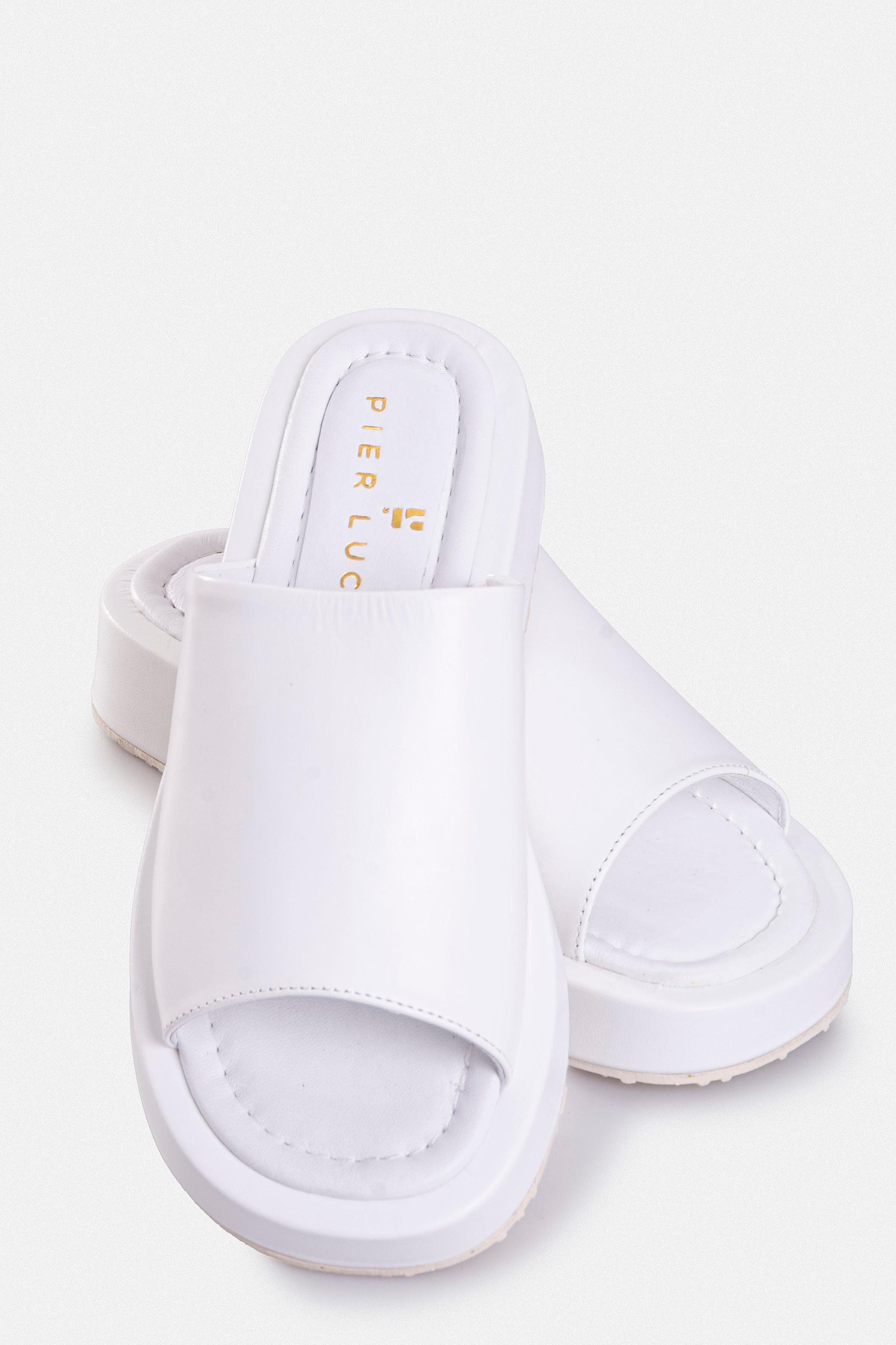 Kadın Düz Terlik - Beyaz Deri 