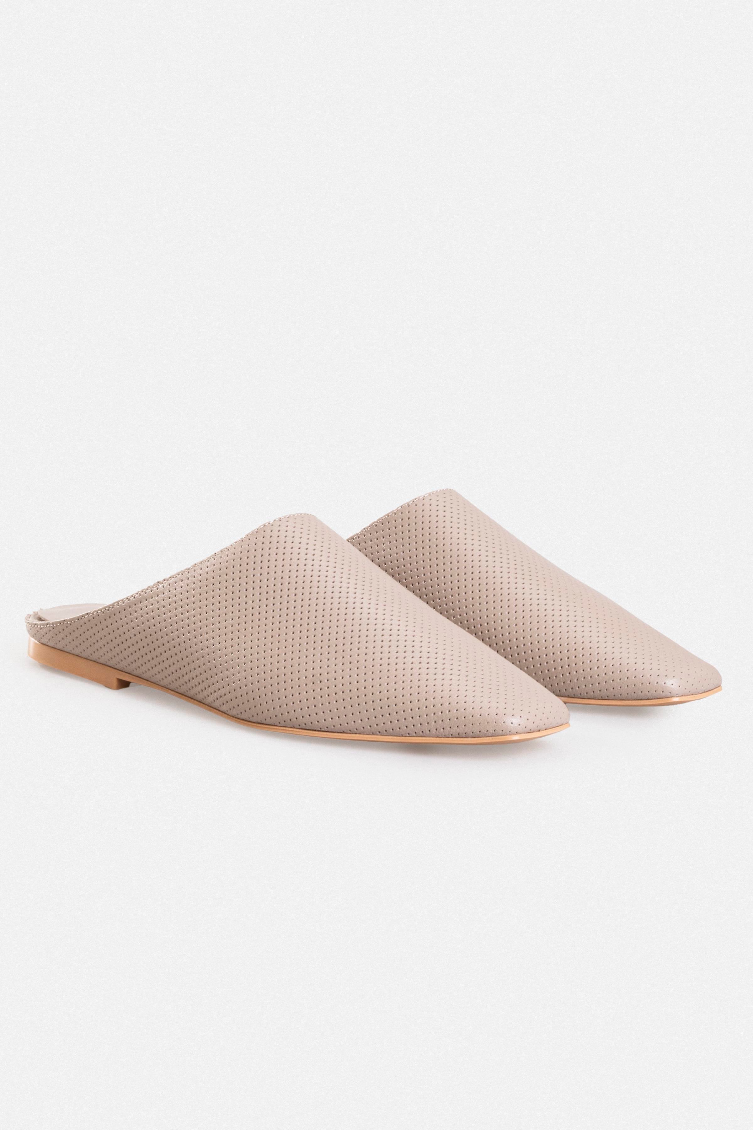 Kadın Günlük Düz Terlik - Vizon Deri