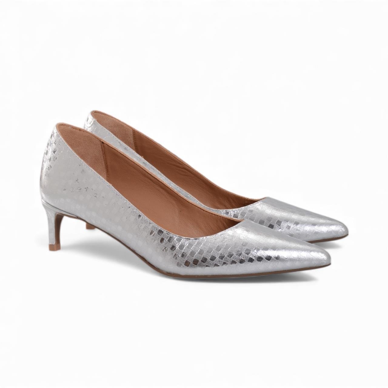 Kadın İnce Topuklu Ayakkabı - Gümüş Baskı 