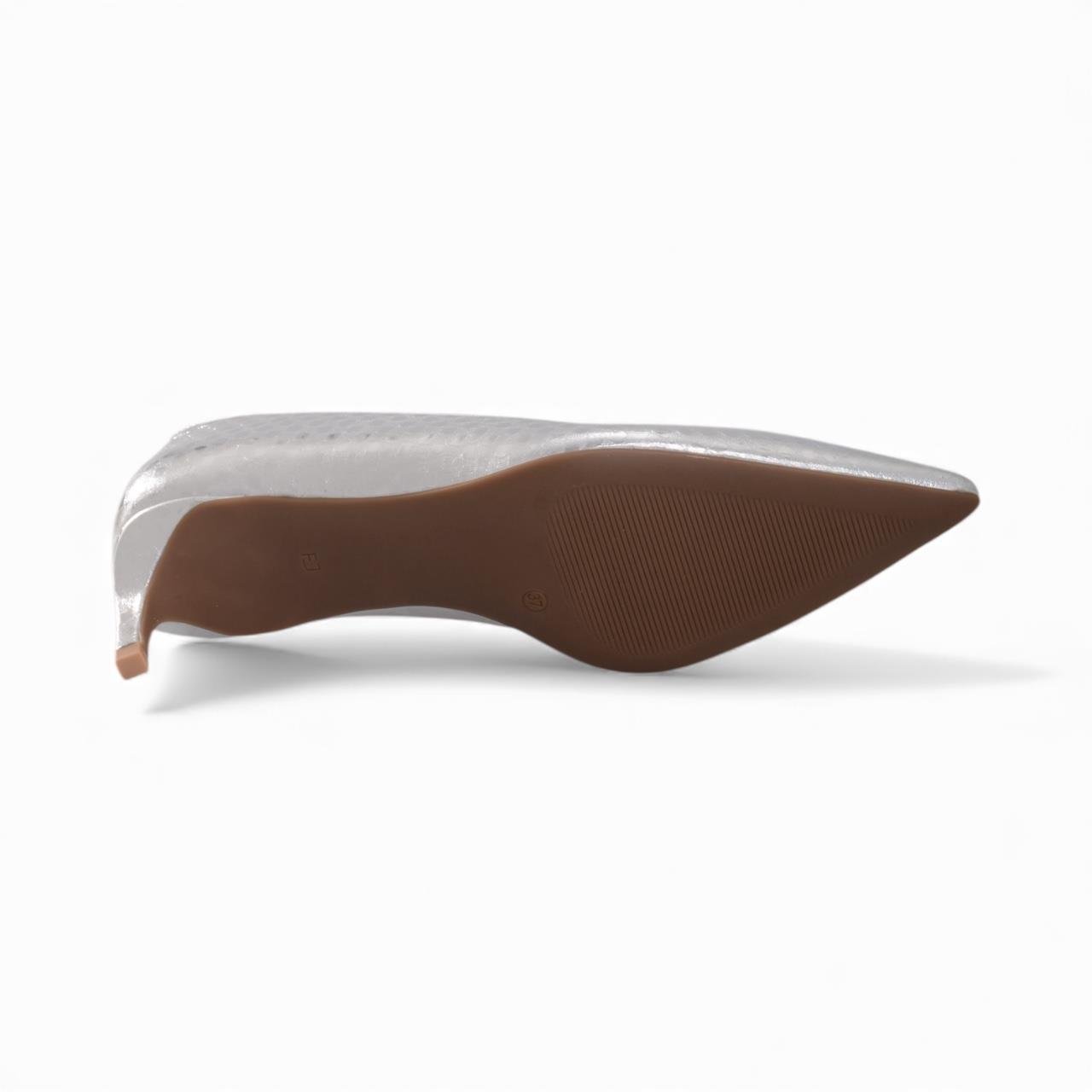 Kadın İnce Topuklu Ayakkabı - Gümüş Baskı 