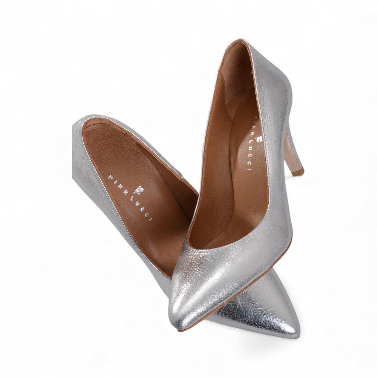 Kadın İnce Topuklu Ayakkabı - Gümüş Baskı 