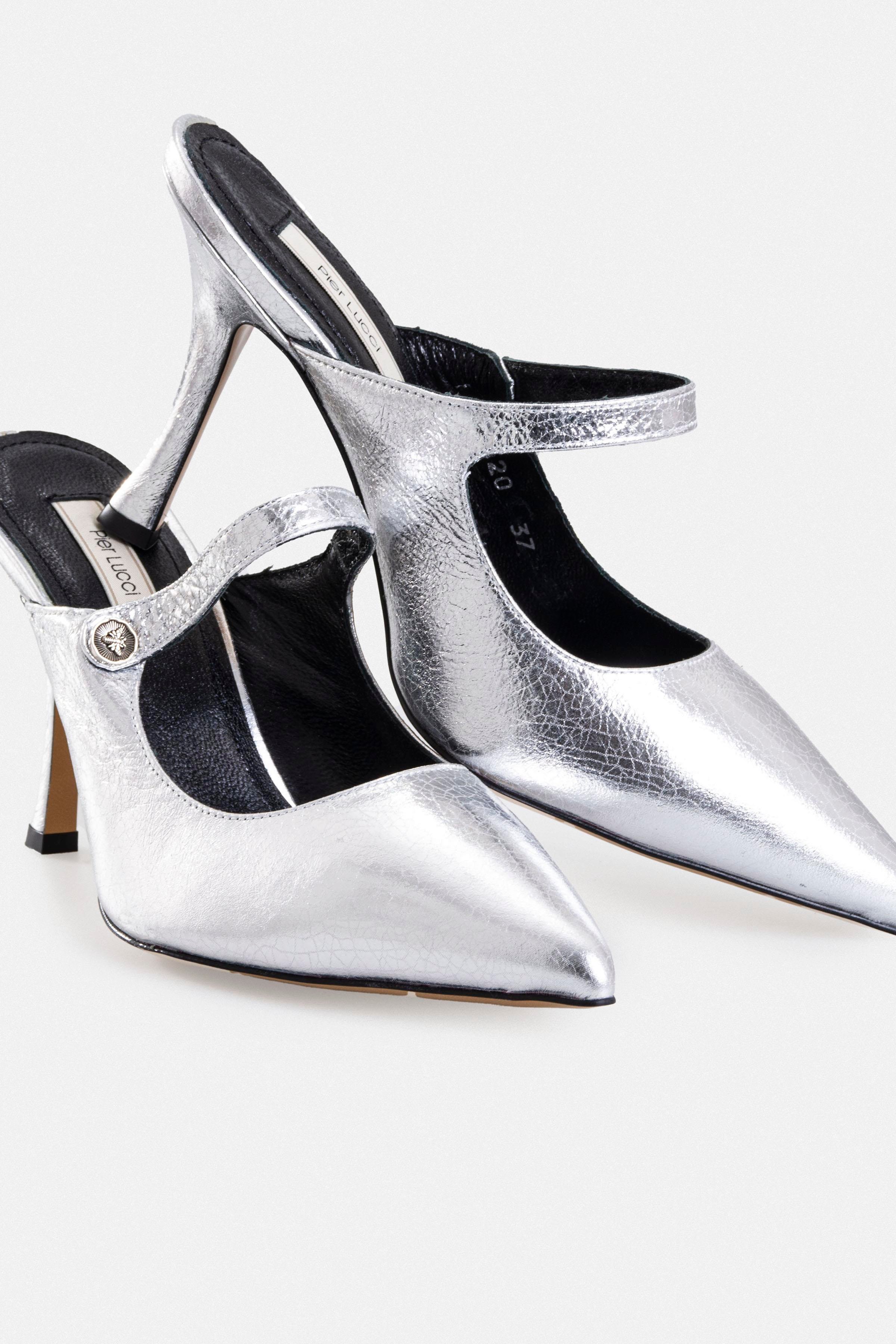 Kadın İnce Topuklu Ayakkabı - Gümüş Deri