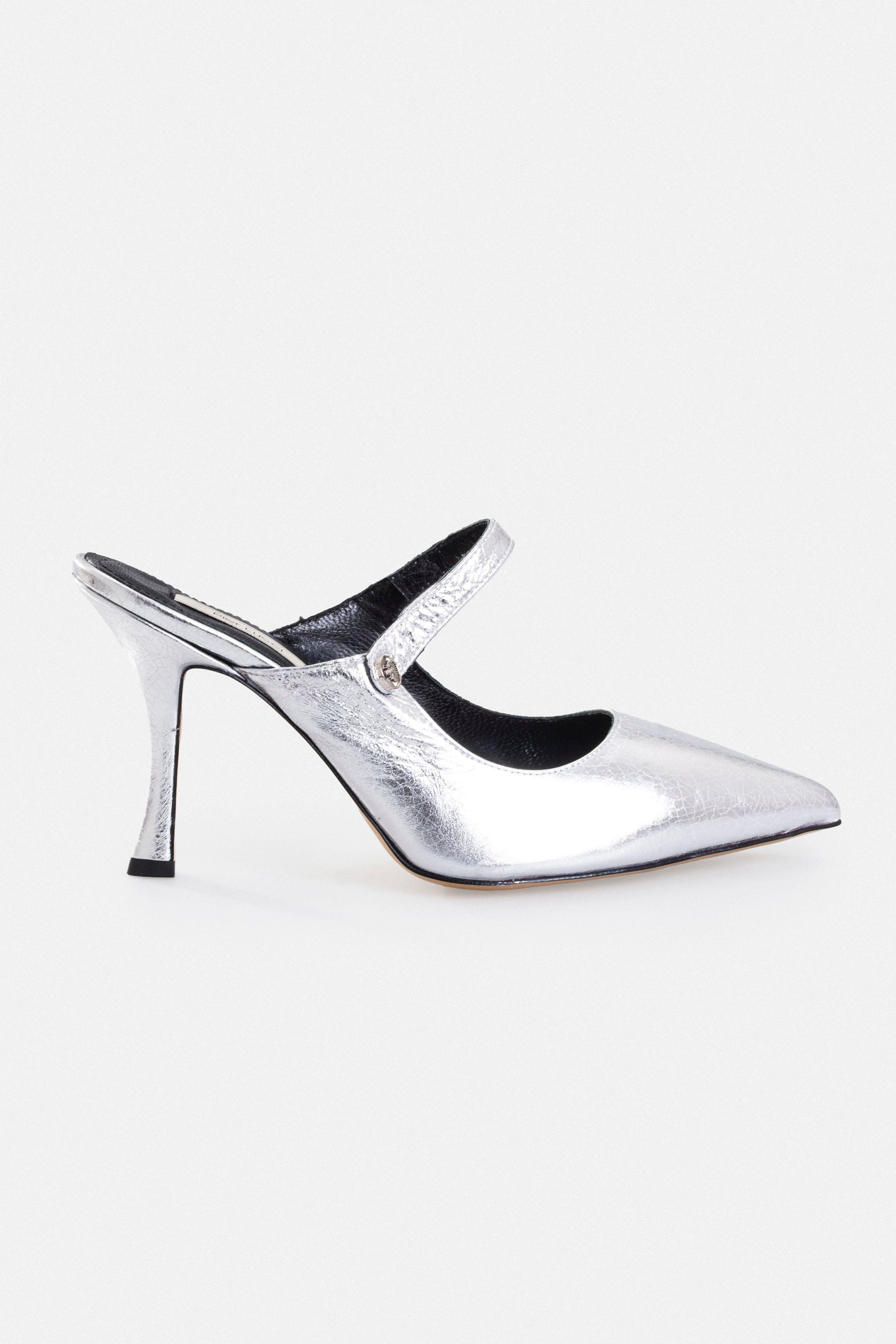 Kadın İnce Topuklu Ayakkabı - Gümüş Deri