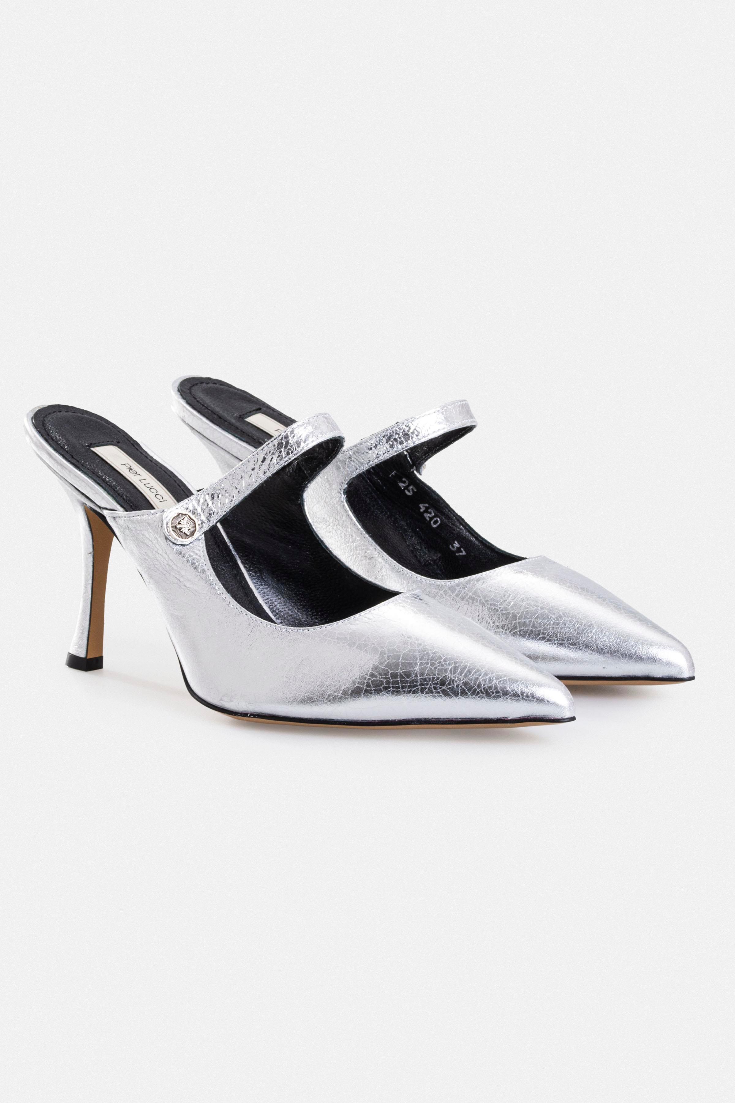 Kadın İnce Topuklu Ayakkabı - Gümüş Deri