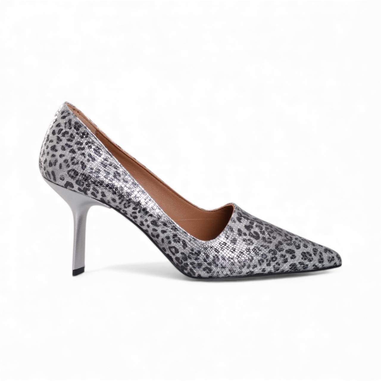 Kadın İnce Topuklu Ayakkabı - Gümüş Leopar