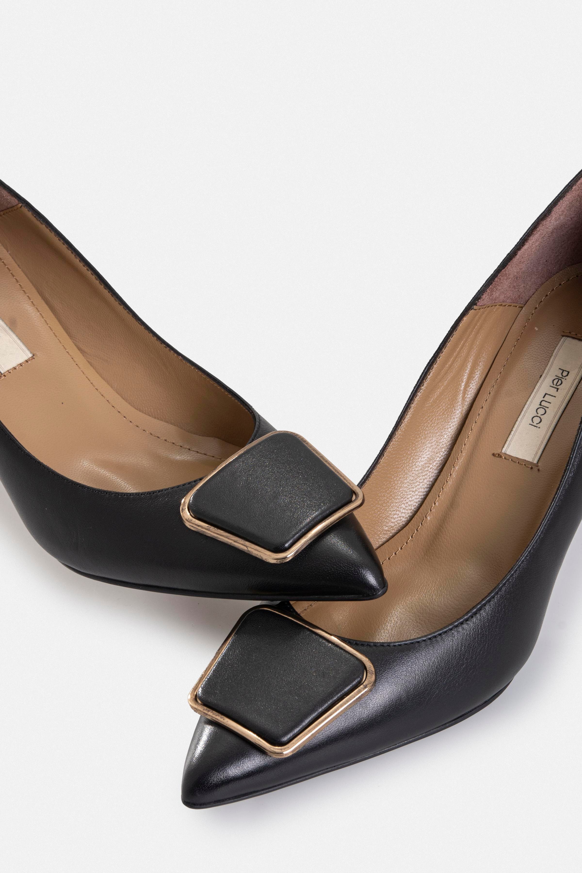 Kadın İnce Topuklu Ayakkabı - Siyah Deri