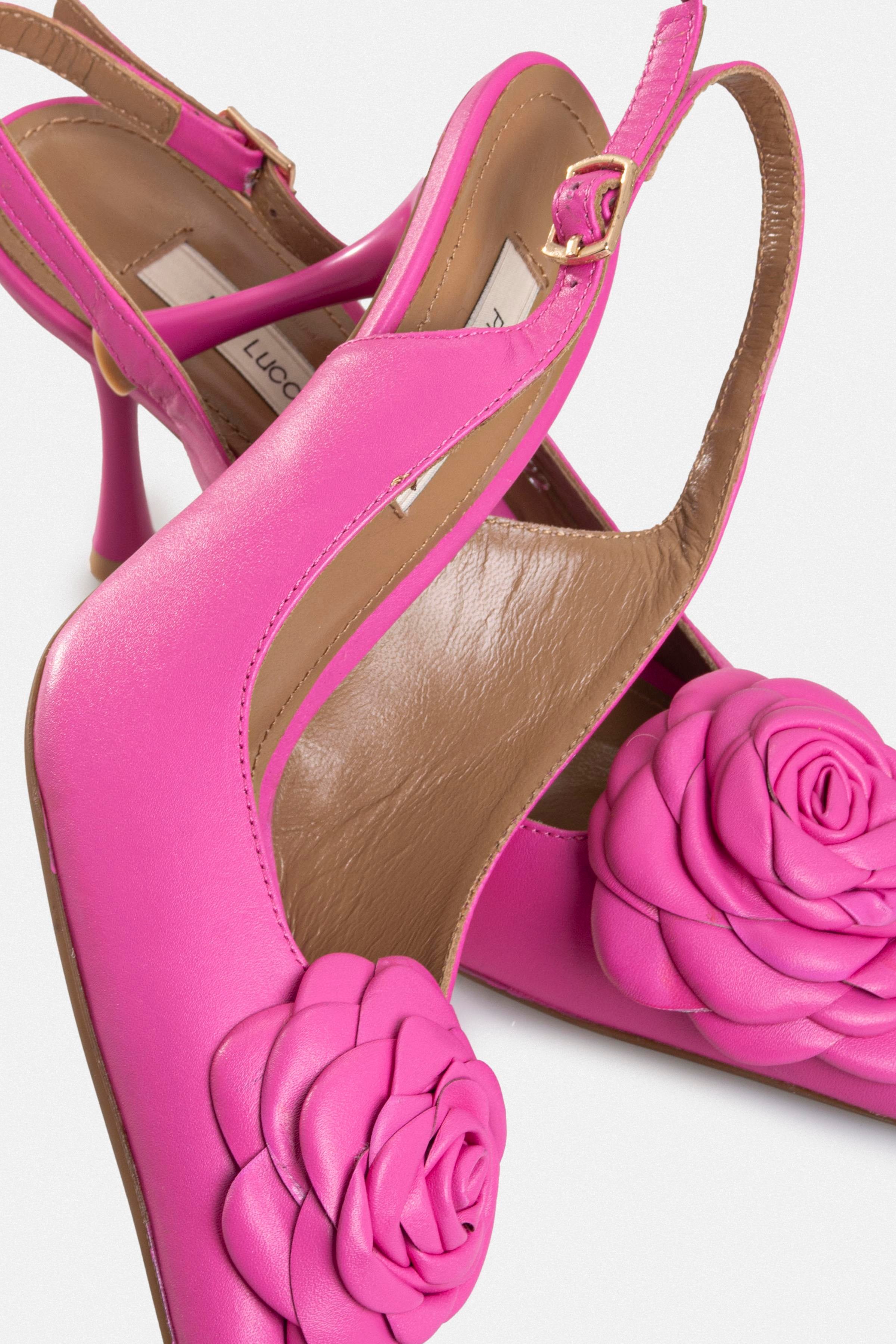 Kadın İnce Topuklu Sandalet - Fuşya Deri