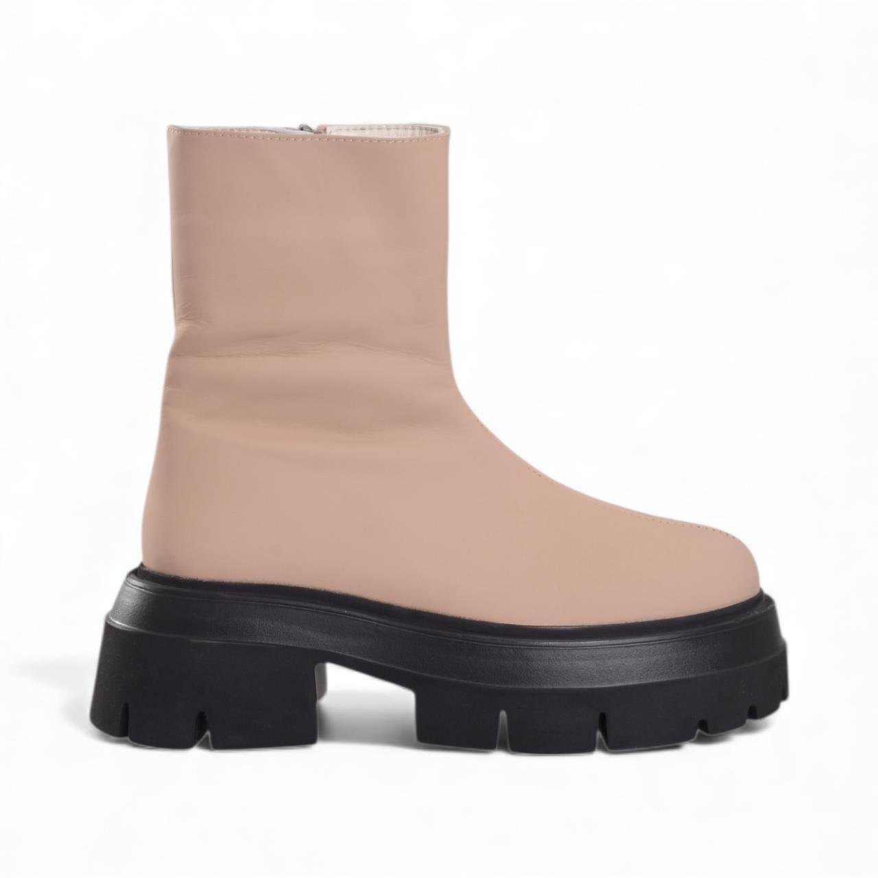 Kadın Kalın Topuklu Bot - Krem Deri