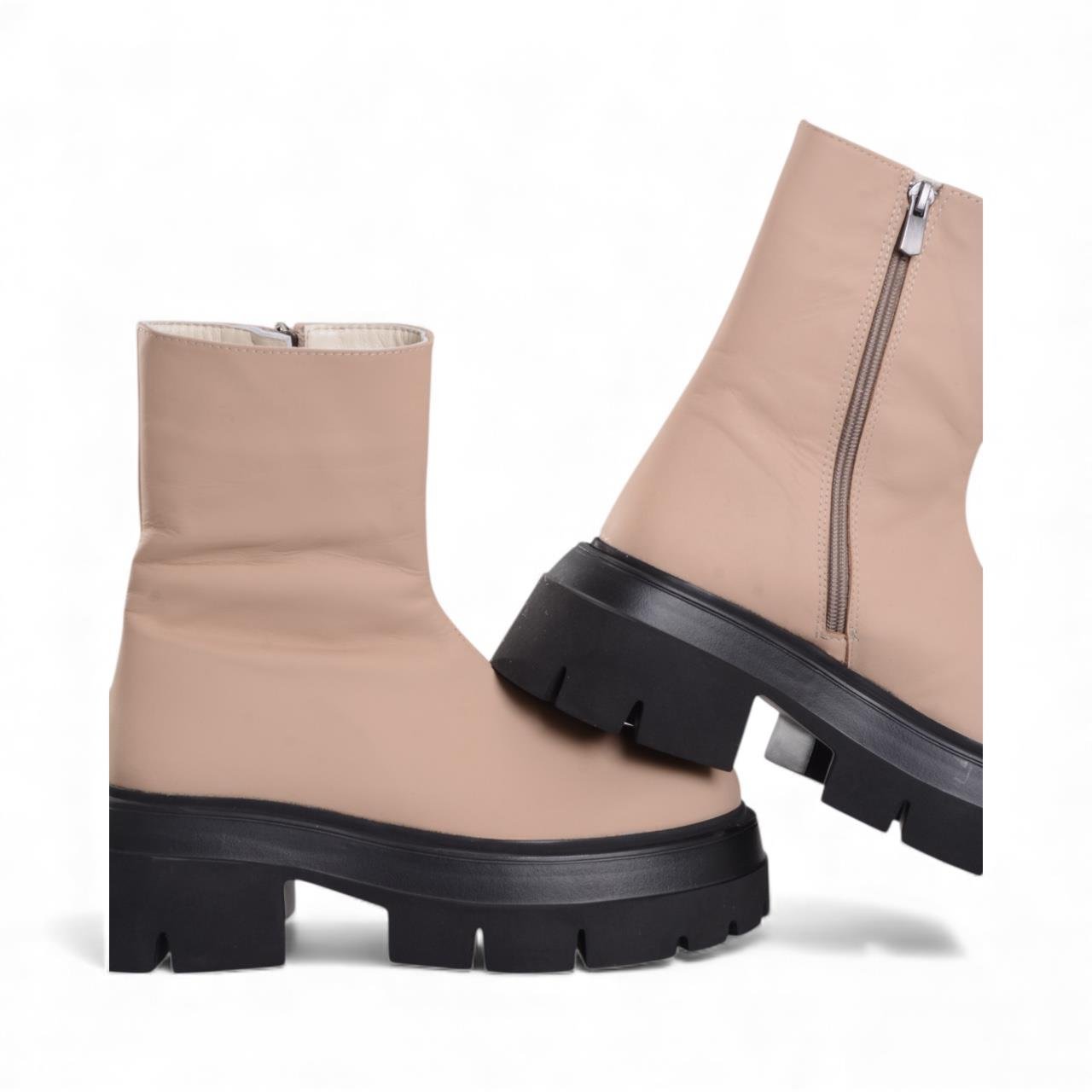 Kadın Kalın Topuklu Bot - Krem Deri