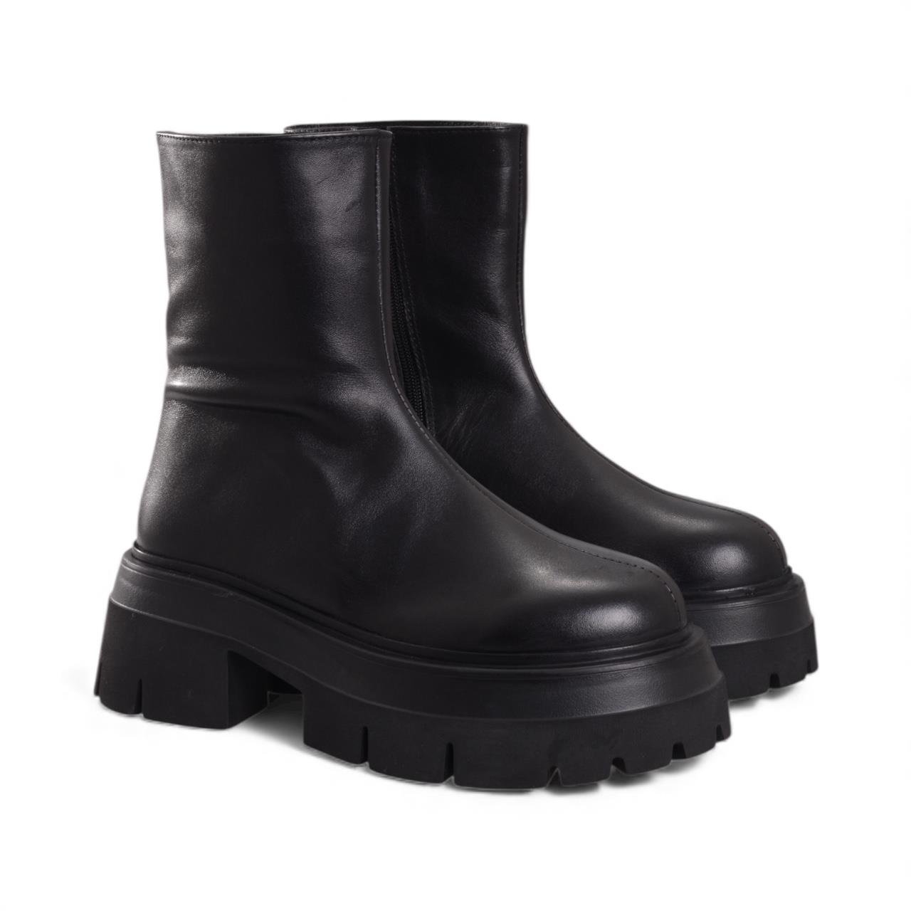 Kadın Kalın Topuklu Bot - Siyah Deri