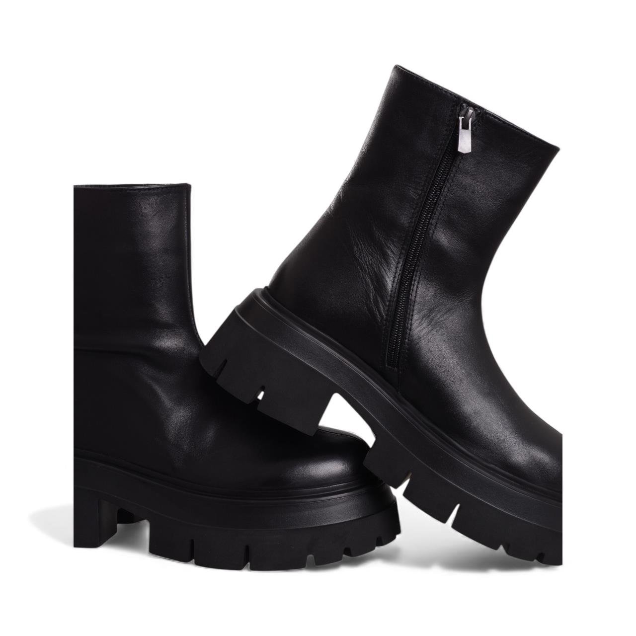 Kadın Kalın Topuklu Bot - Siyah Deri