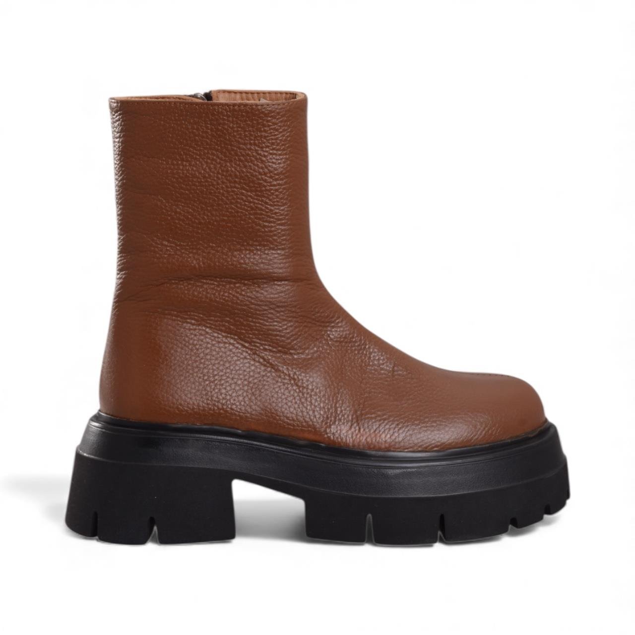 Kadın Kalın Topuklu Bot - Taba Floter Deri