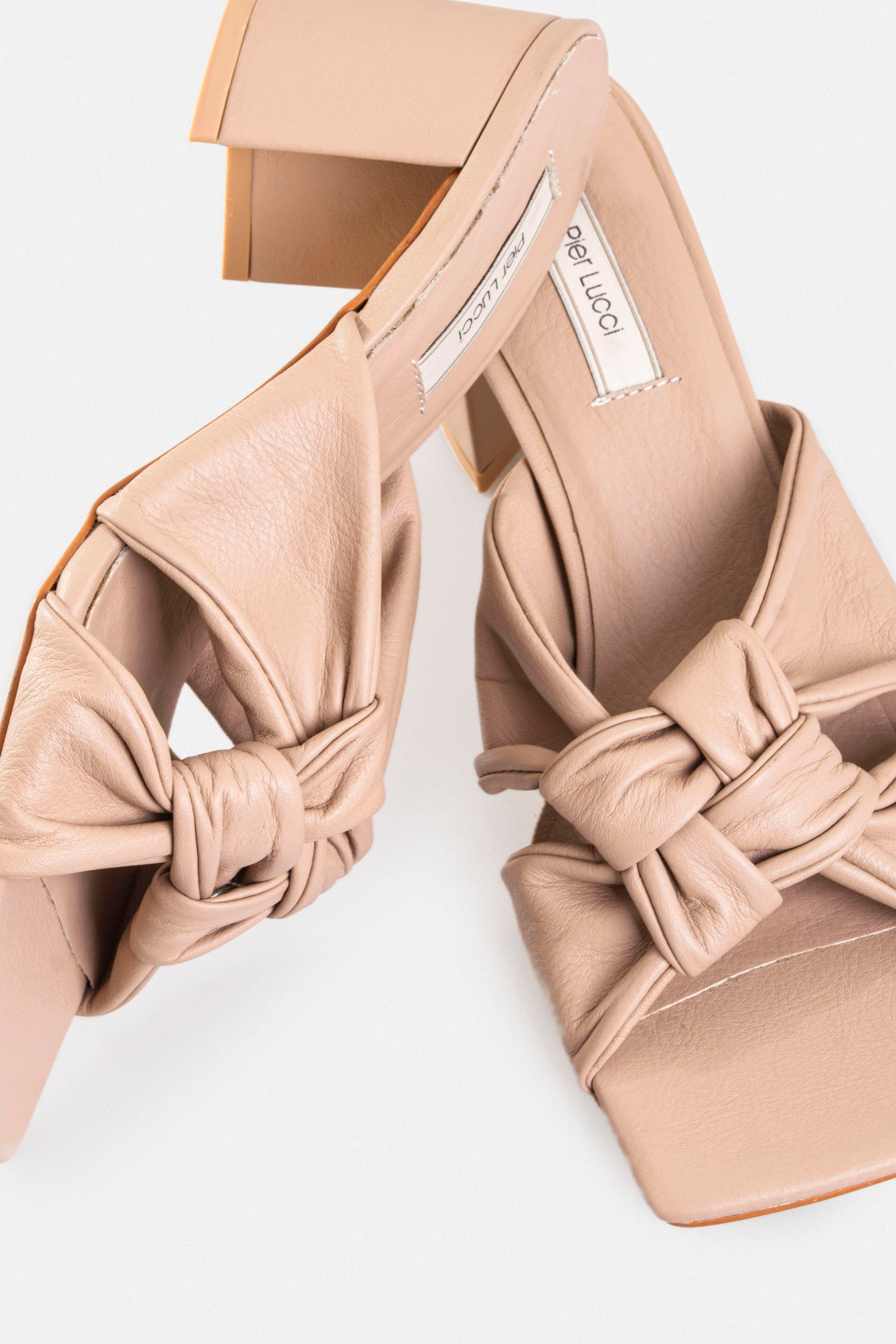 Kadın Kalın Topuklu Terlik - K.Vizon Deri