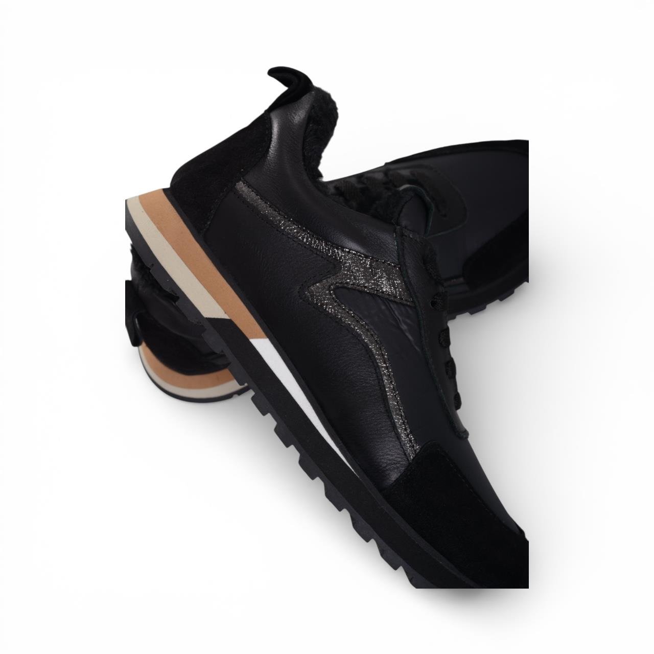 Kadın Spor Ayakkabı-Siyah Süet Siyah Deri