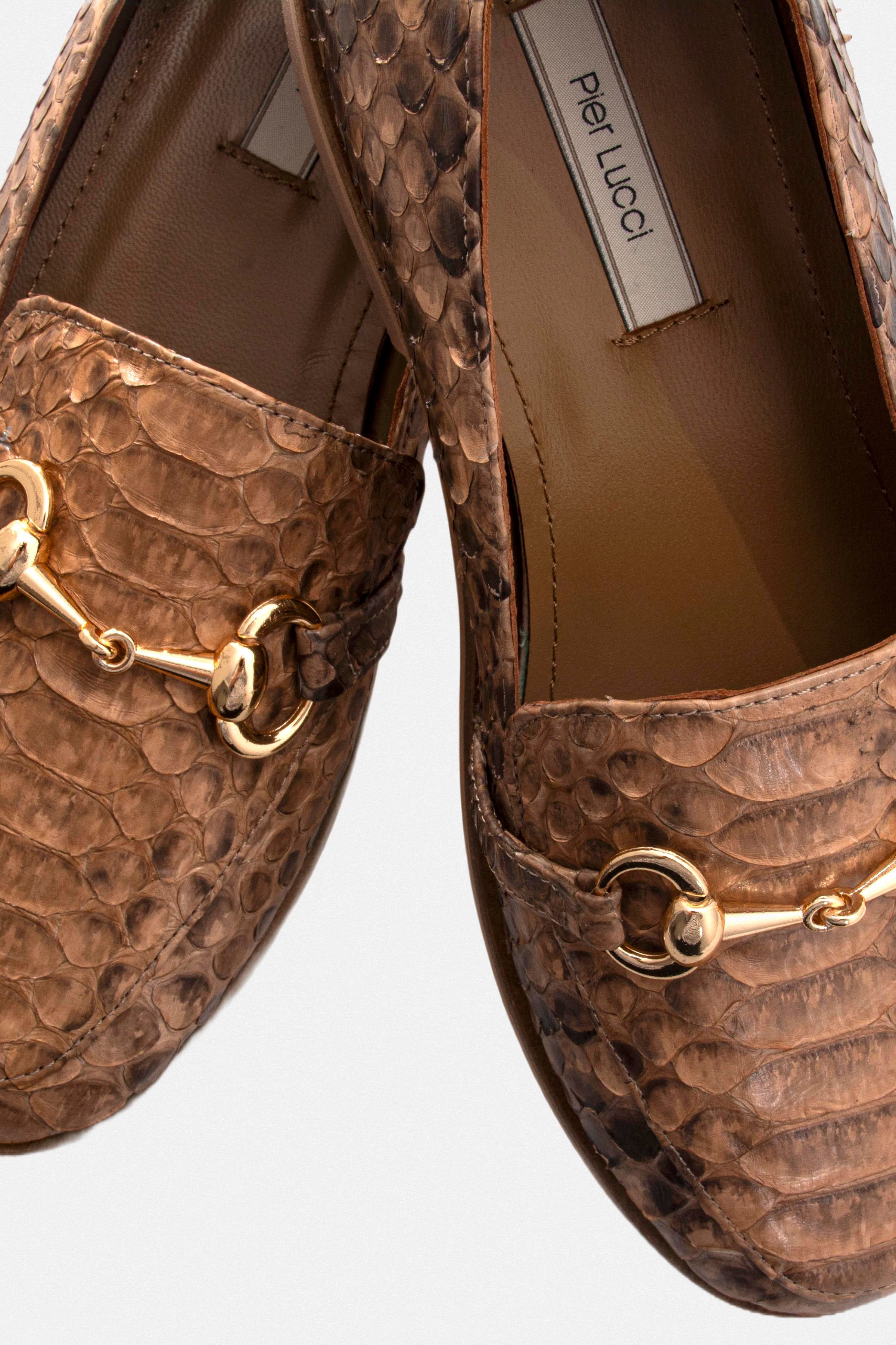 Kadın Tokalı Babet Ayakkabı  - Chesnut Yılan Derisi