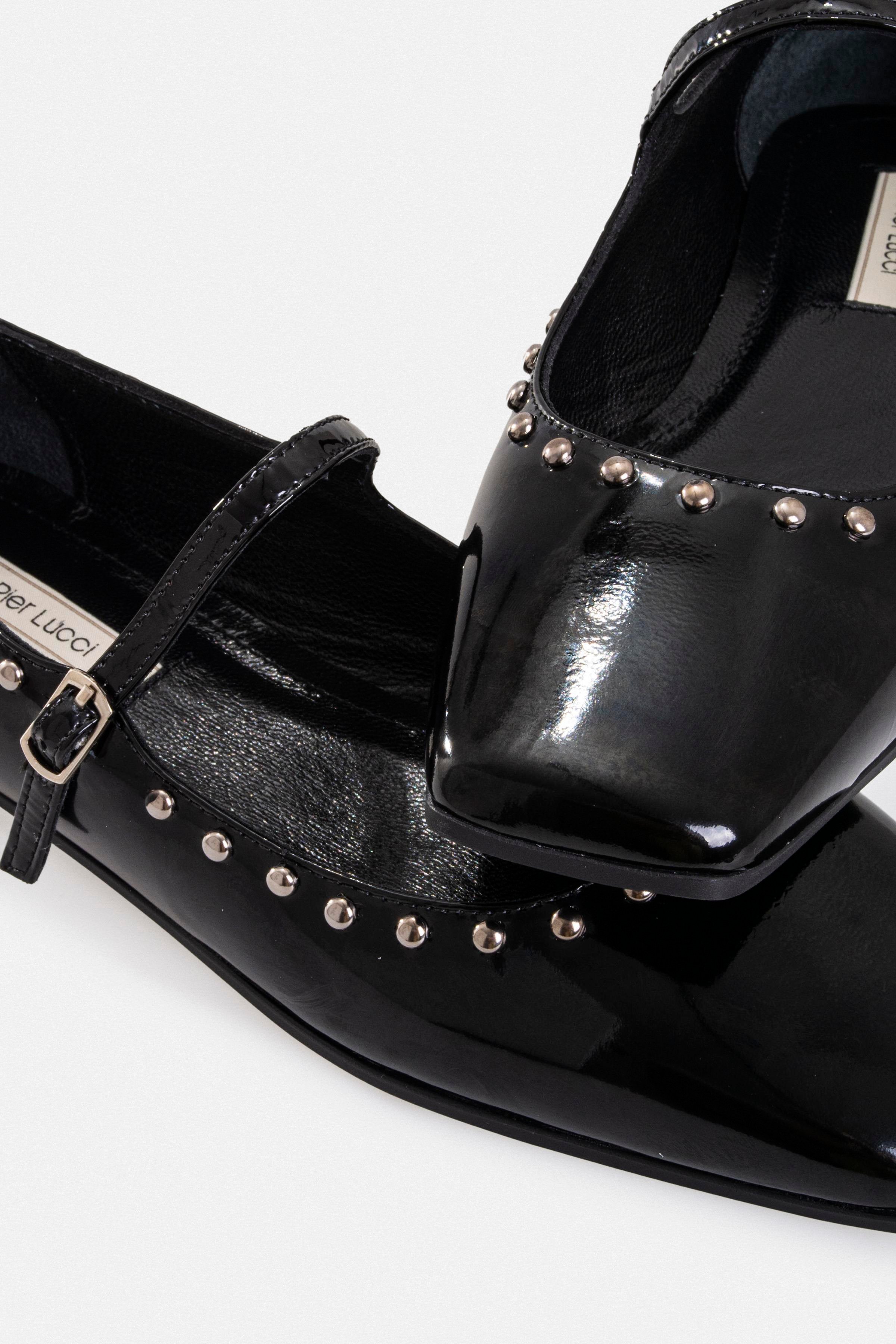 Kadın Tokalı Düz Babet Ayakkabı - Siyah Rugan