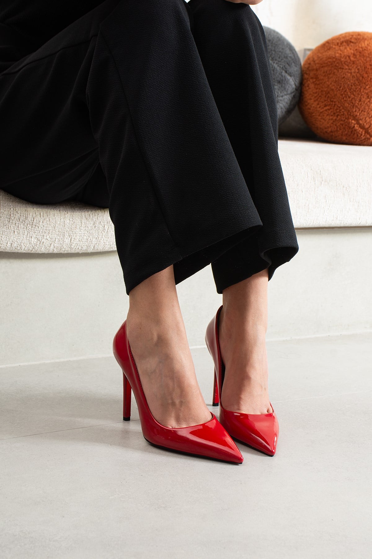 Danita Kadın Kırmızı Rugan  İnce Topuklu Ayakkabı Stiletto 
