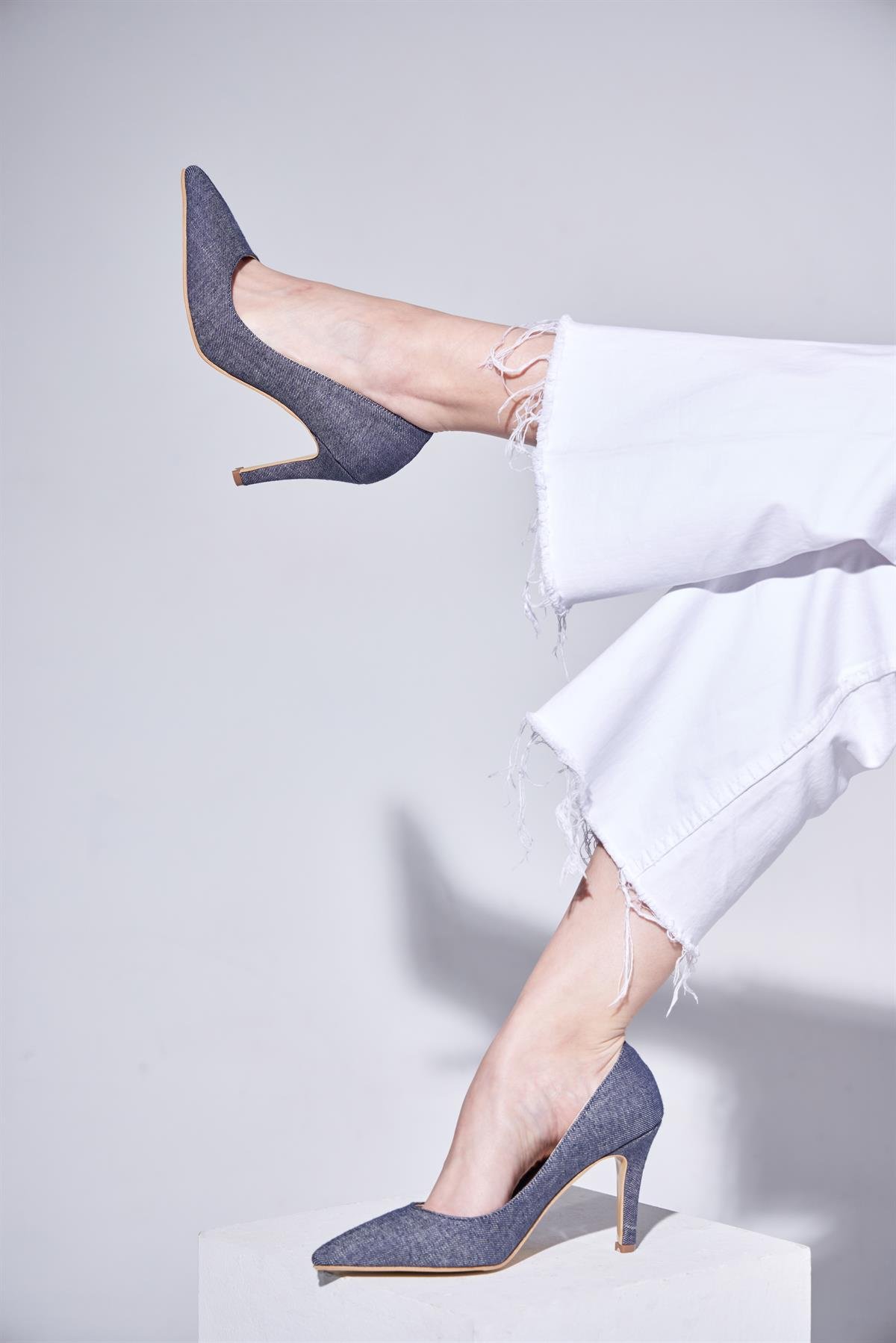 Jeans Lacivert Kot Kumaş  Topuklu  Kadın Stiletto