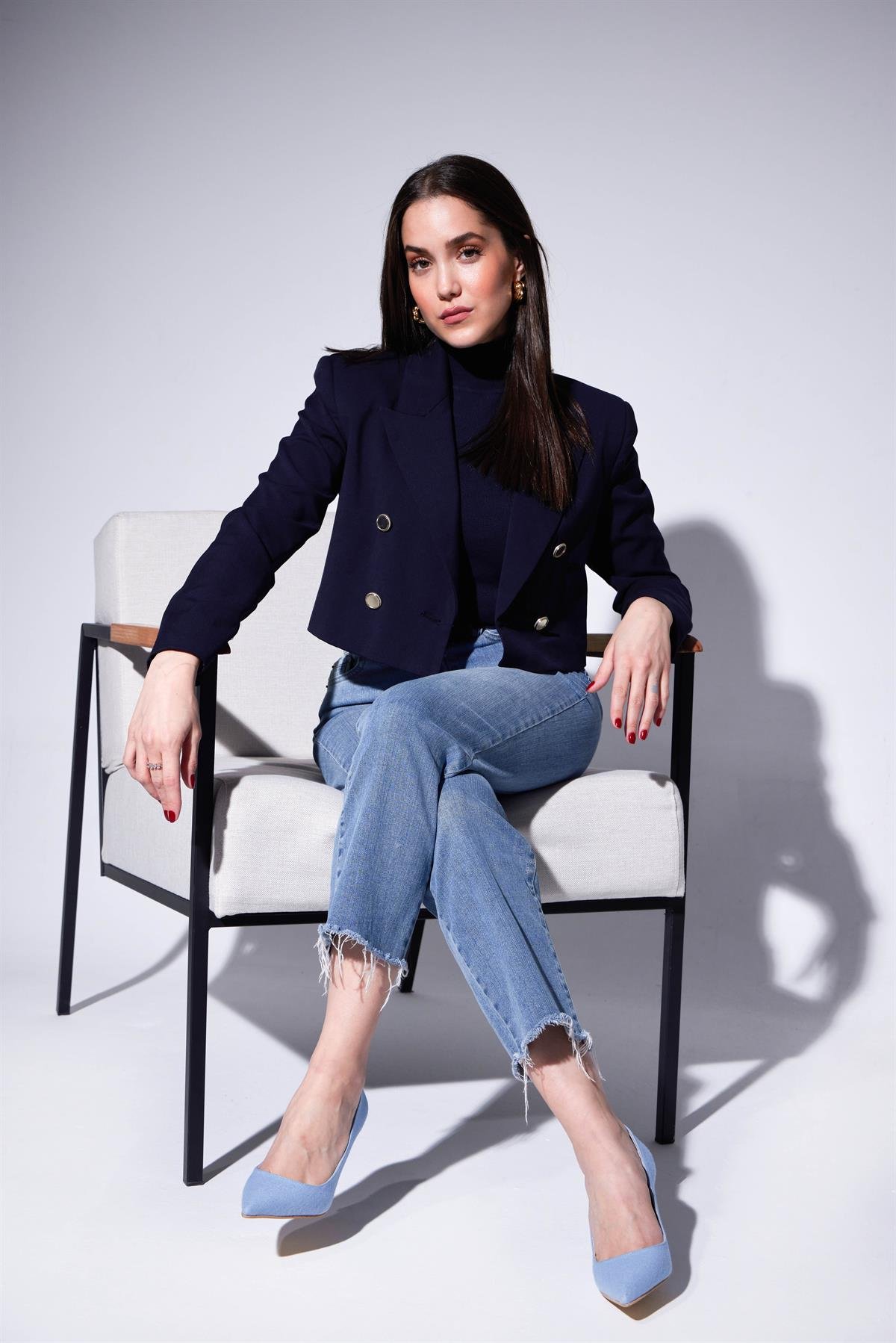 Jeans Mavi Kot Kumaş  Topuklu  Kadın Stiletto