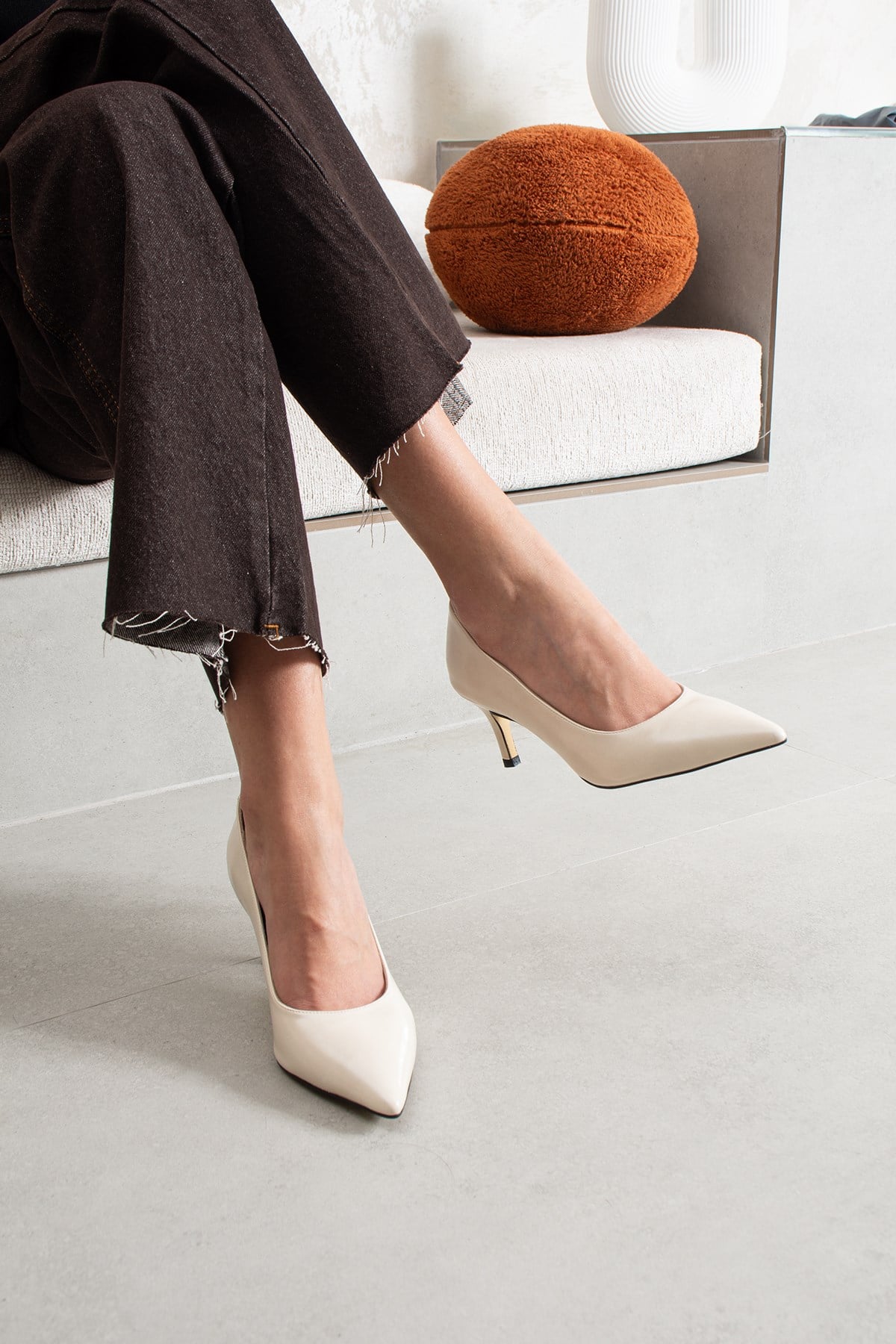Pael Bej Rustik Kadın Stiletto Topuklu Ayakkabı 