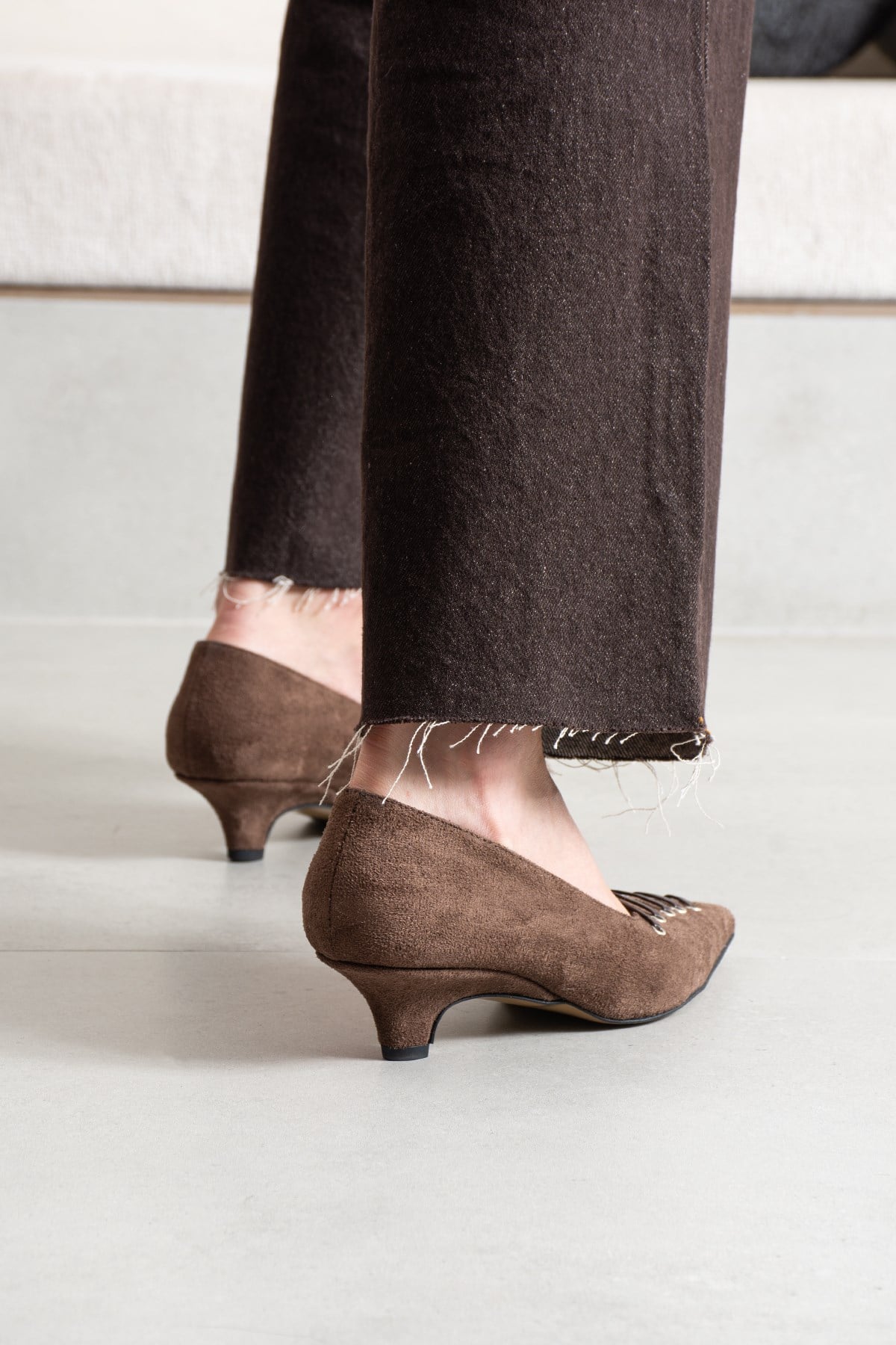 Vosges Kadın Kahve Süet Kısa Topuklu Stiletto Ayakkabı
