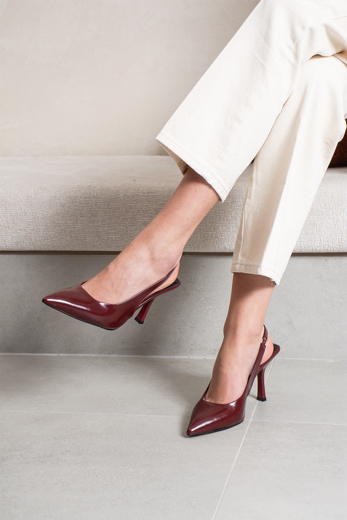 Zeni Kadın Bordo Deri Stiletto Topuklu Ayakkabı 