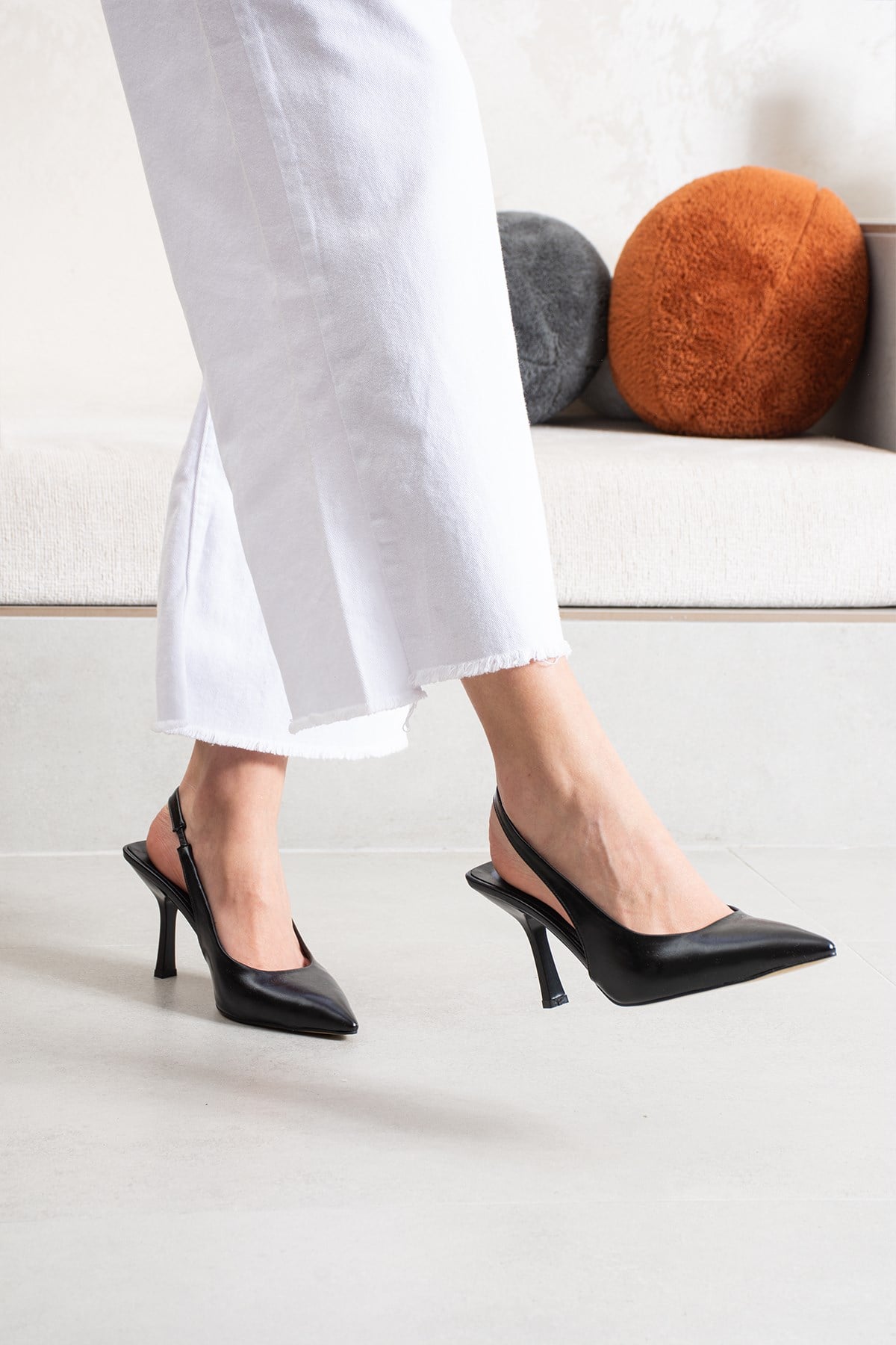 Zeni Kadın Siyah Rustik Stiletto Topuklu Ayakkabı 