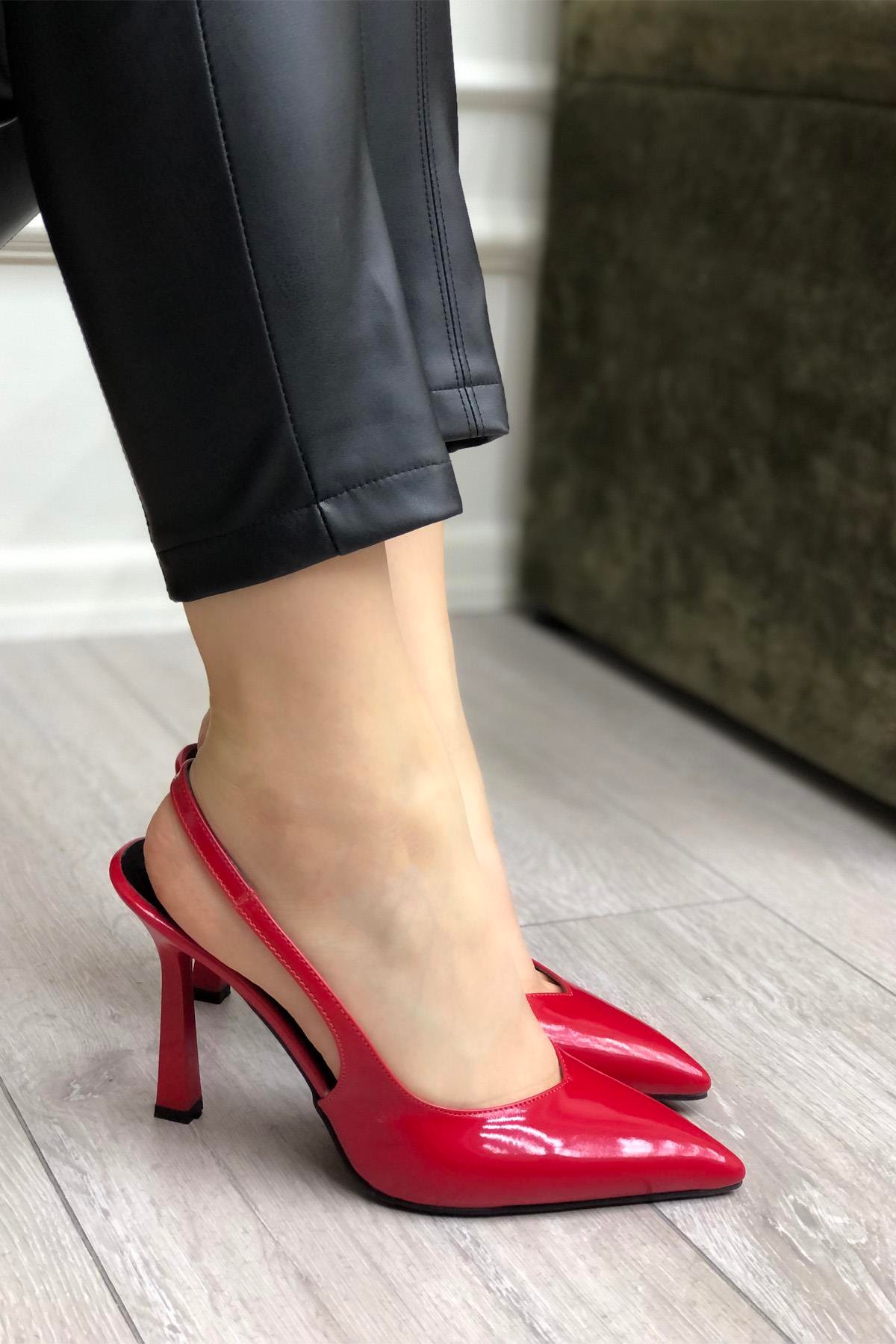  Topuklu Kadın Ayakkabı Kırmızı Rugan My Bella Angela