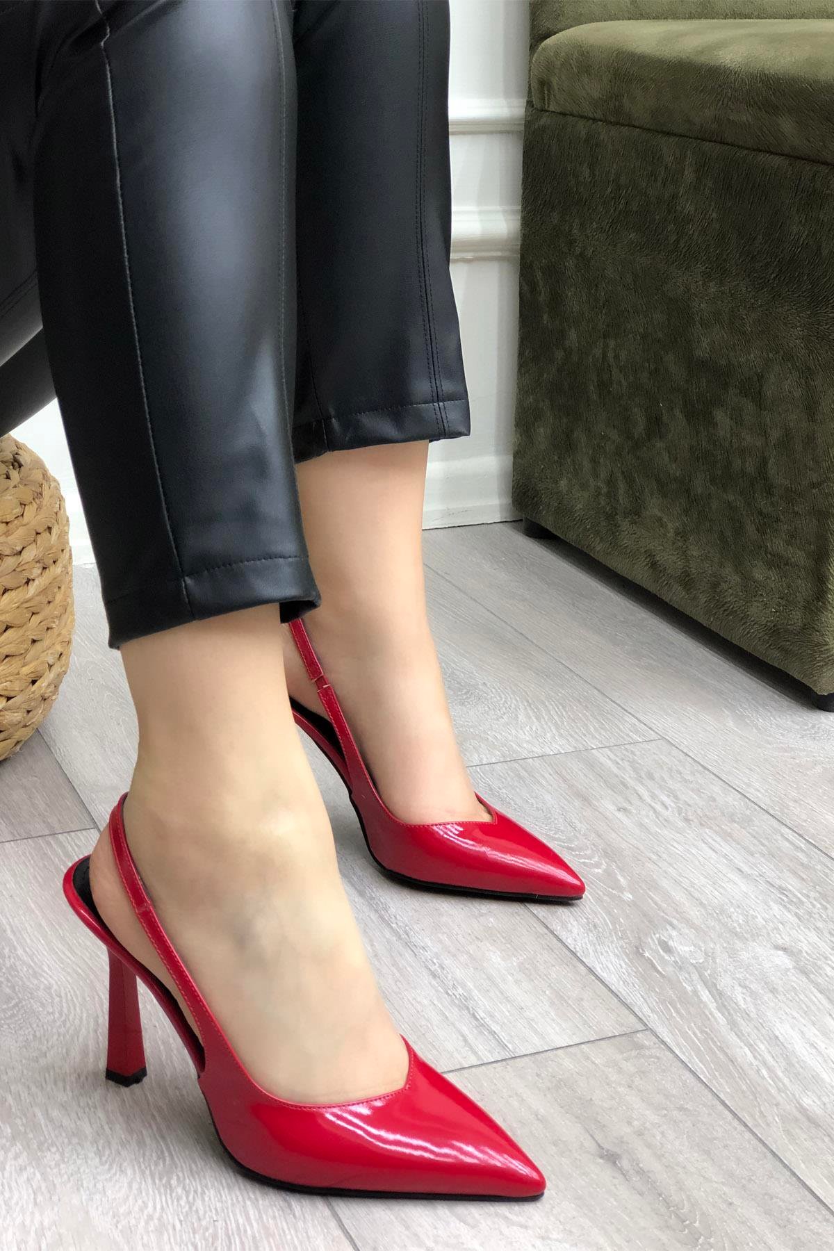  Topuklu Kadın Ayakkabı Kırmızı Rugan My Bella Angela