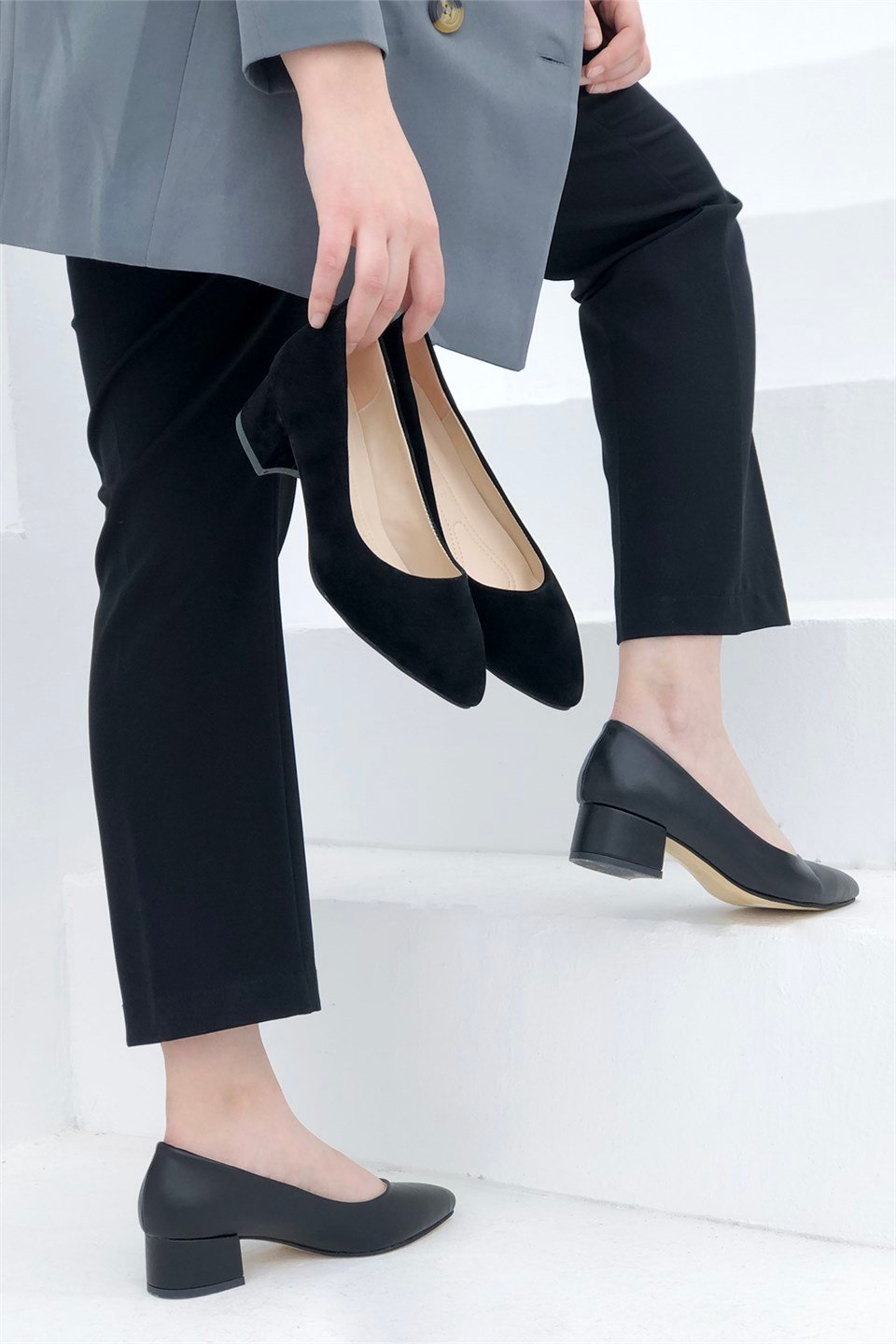 Alçak Kalın Ökçe Stiletto Sıyah N-1001
