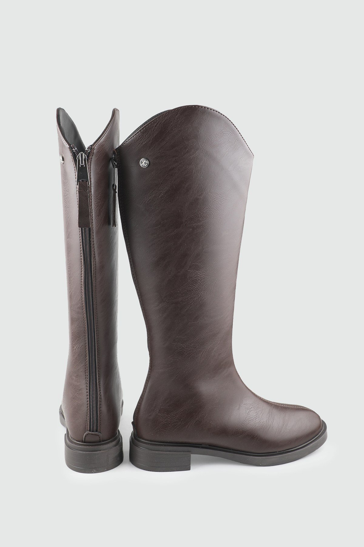 Arkadan Fermuarlı Kahve Kadın Çizme Keçeli Shoes 020